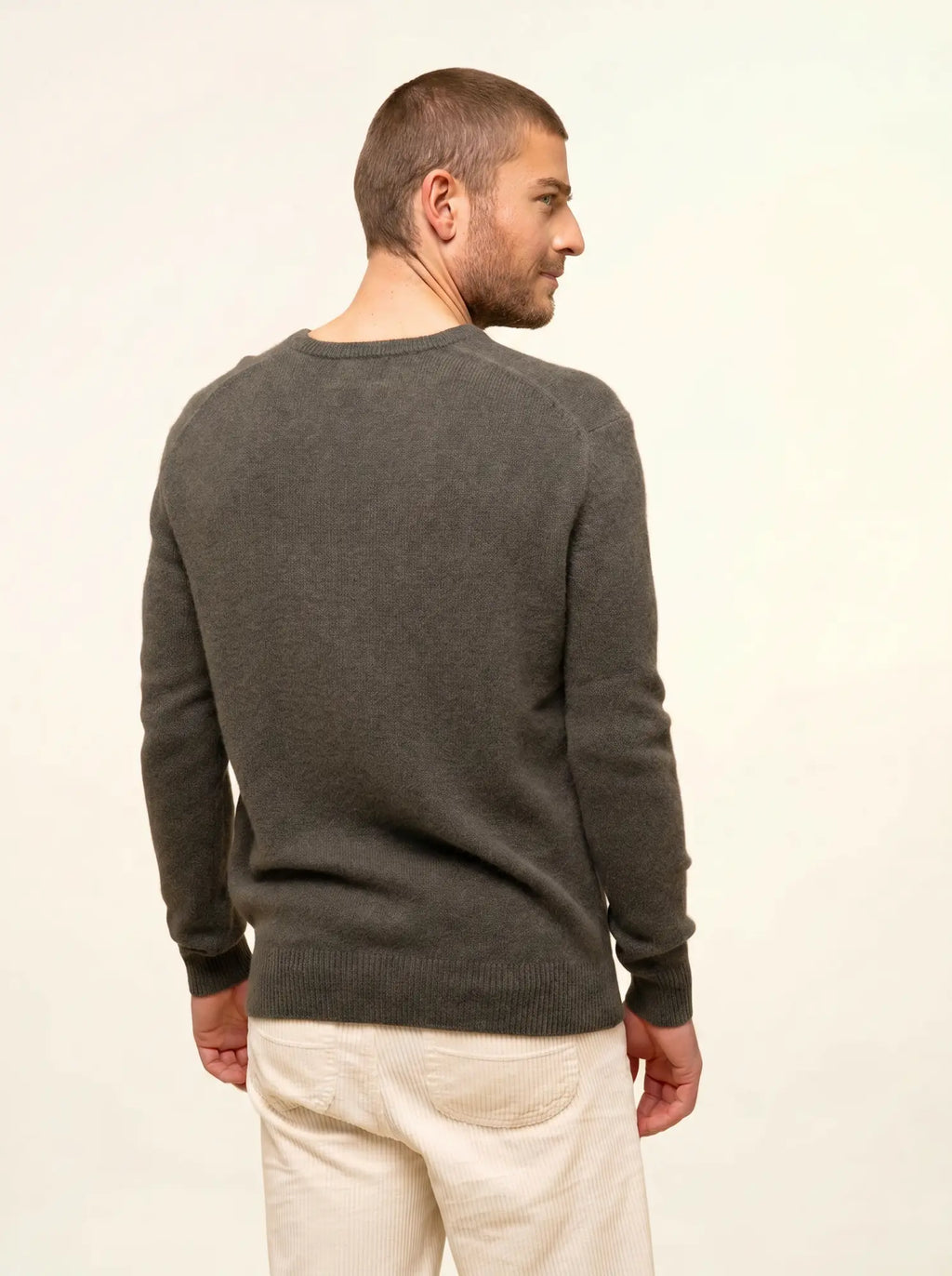 NATHAN pullover v-ausschnitt 4-fädig khaki meliert
