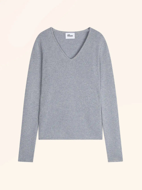 ABBY pull col V 4 fils bleu ivoire