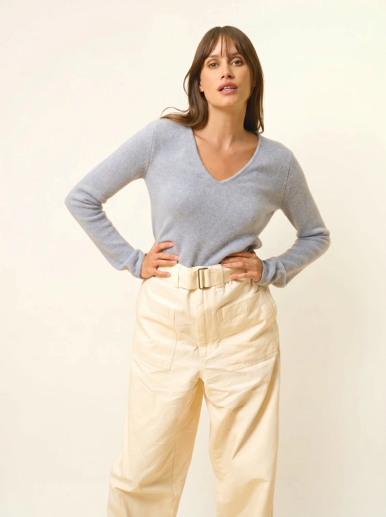 ABBY pullover v-ausschnitt 4-fädig blau elfenbein