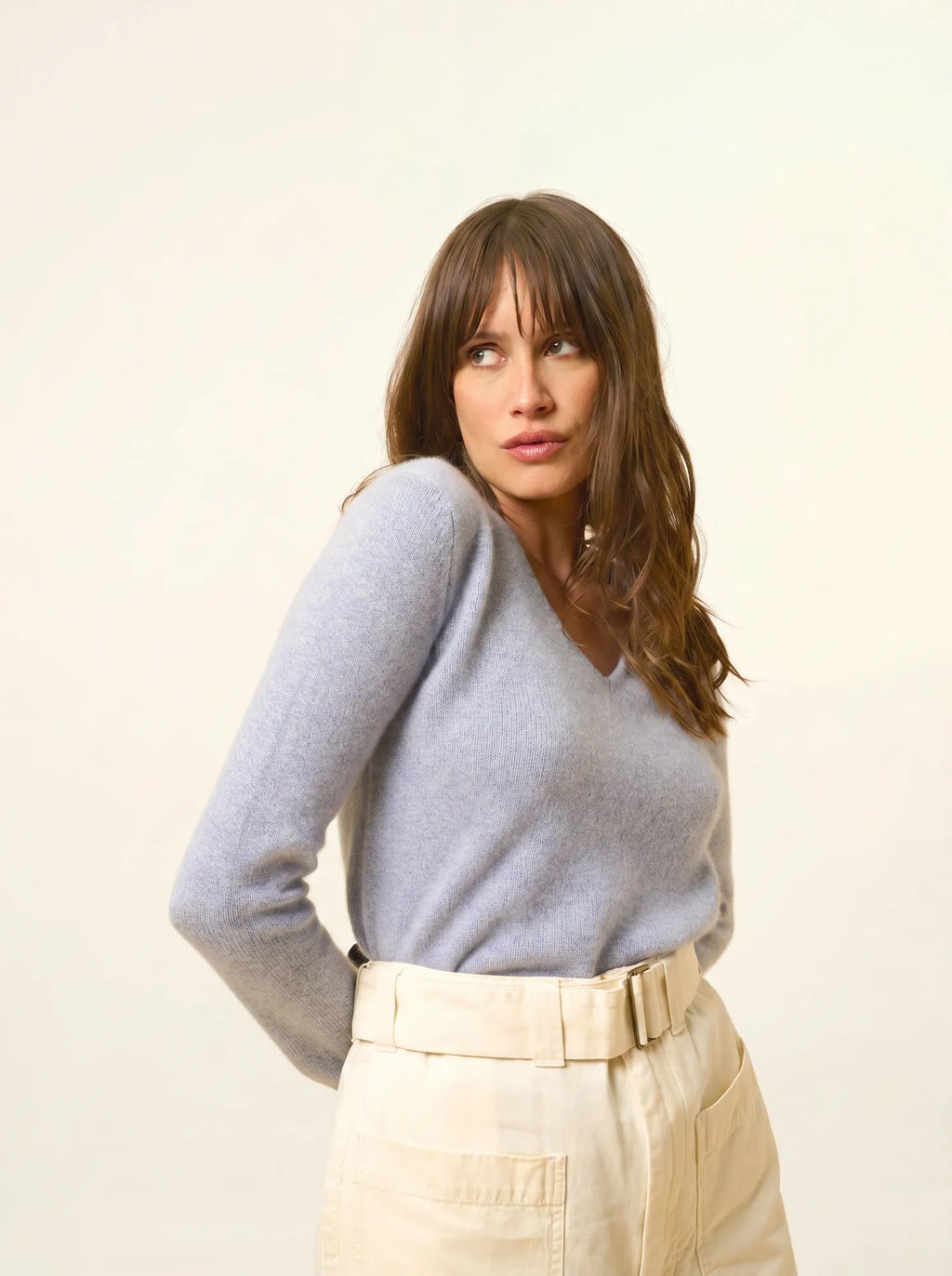 ABBY pullover v-ausschnitt 4-fädig blau elfenbein