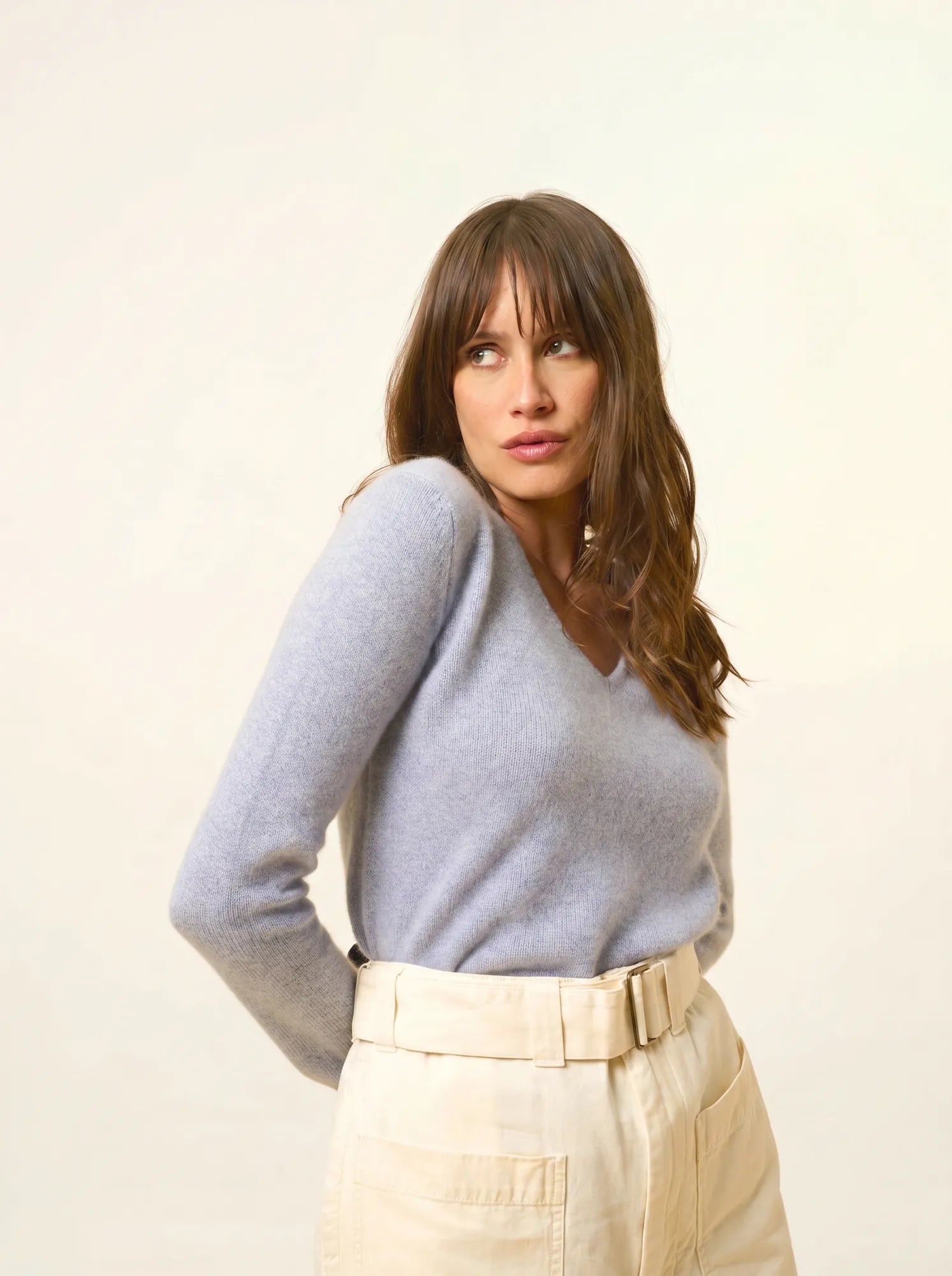 ABBY pullover v-ausschnitt 4-fädig blau elfenbein
