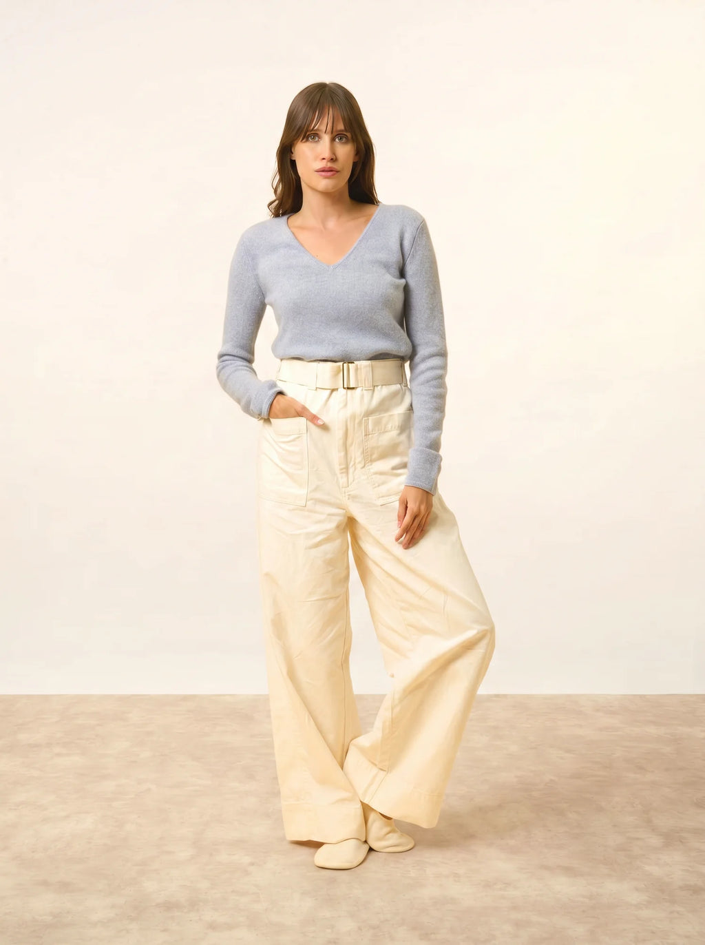 ABBY pullover v-ausschnitt 4-fädig blau elfenbein