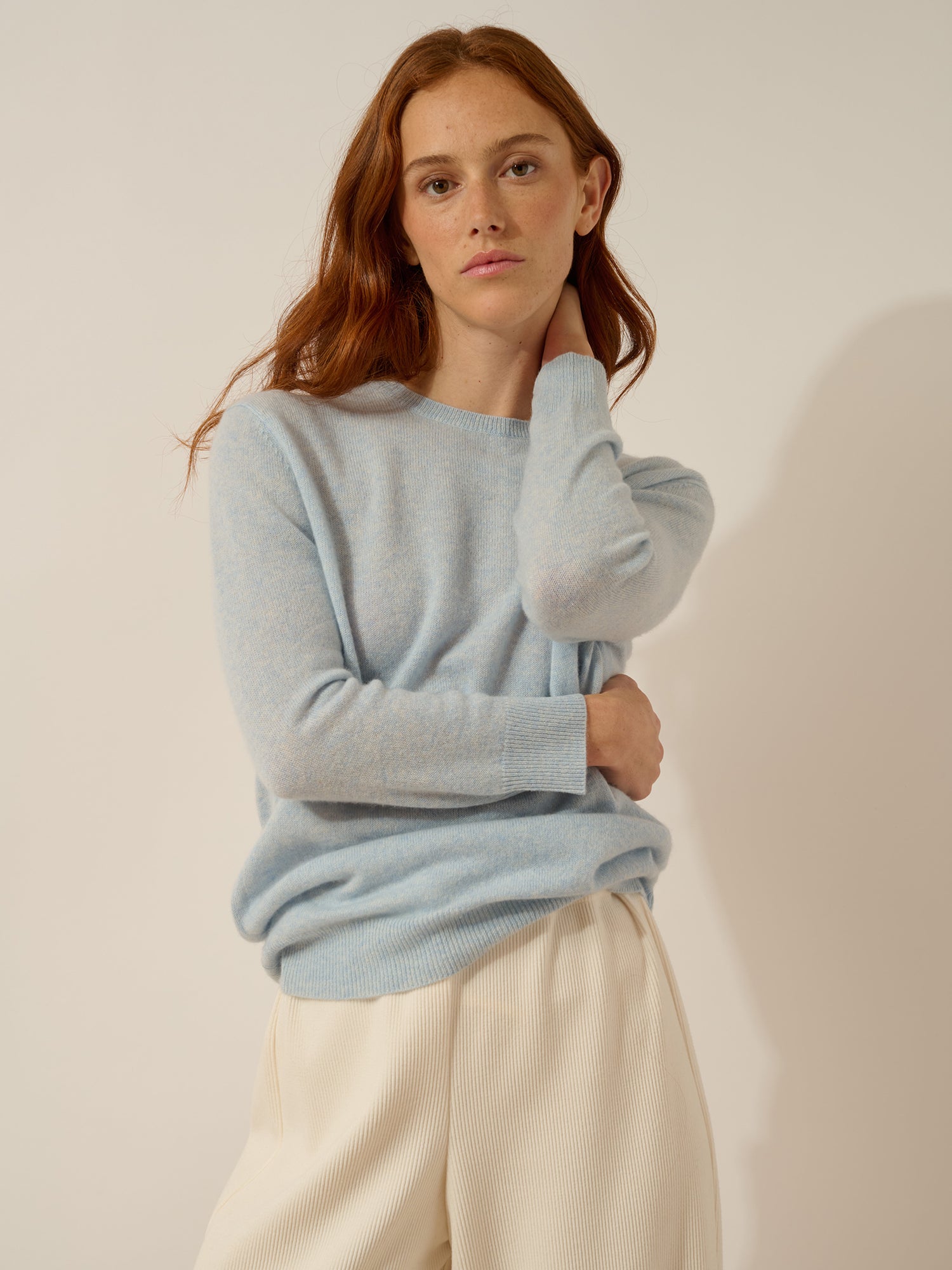 JANICE pull col rond bleu clair chiné