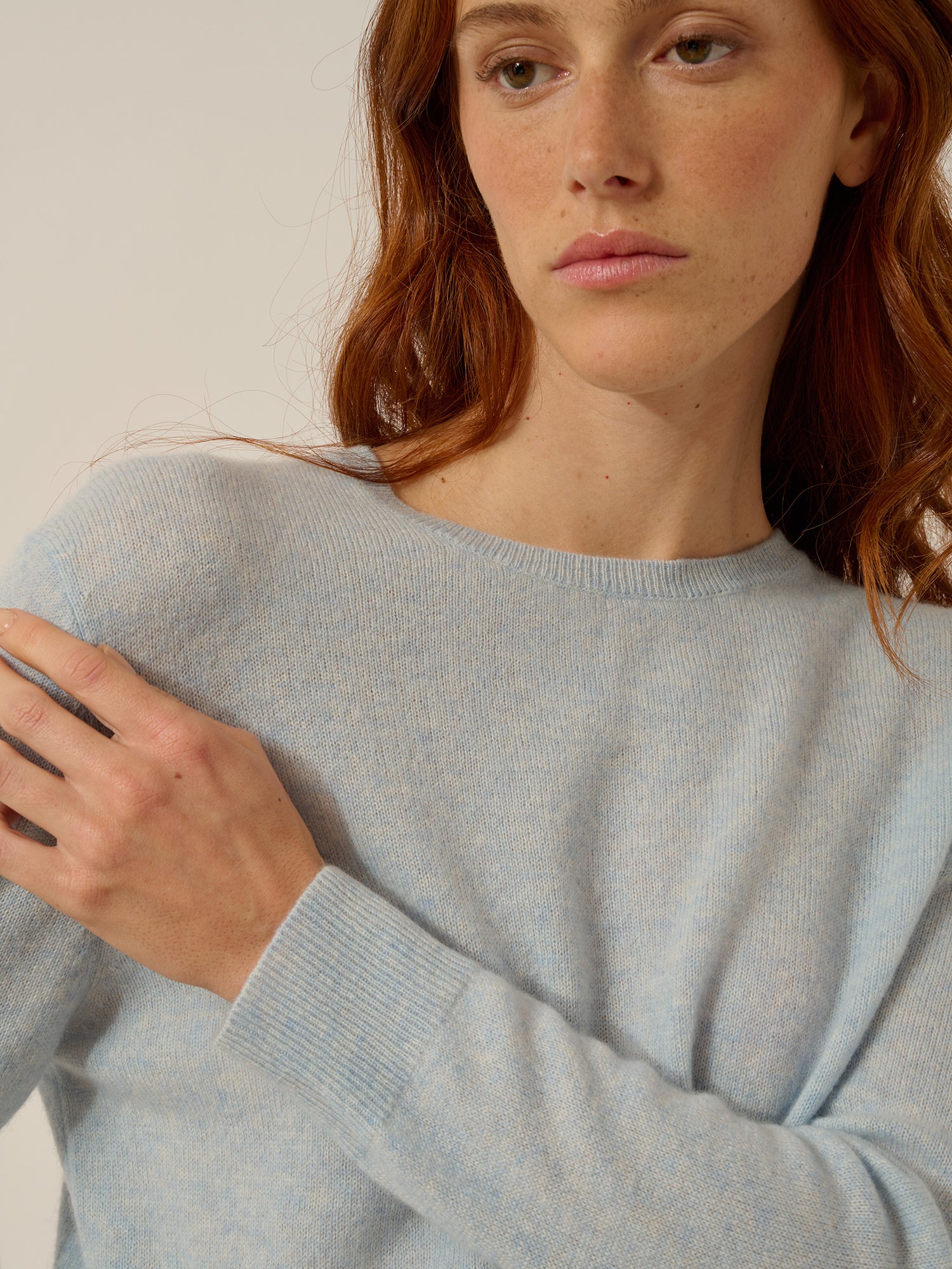 JANICE pull col rond bleu clair chiné