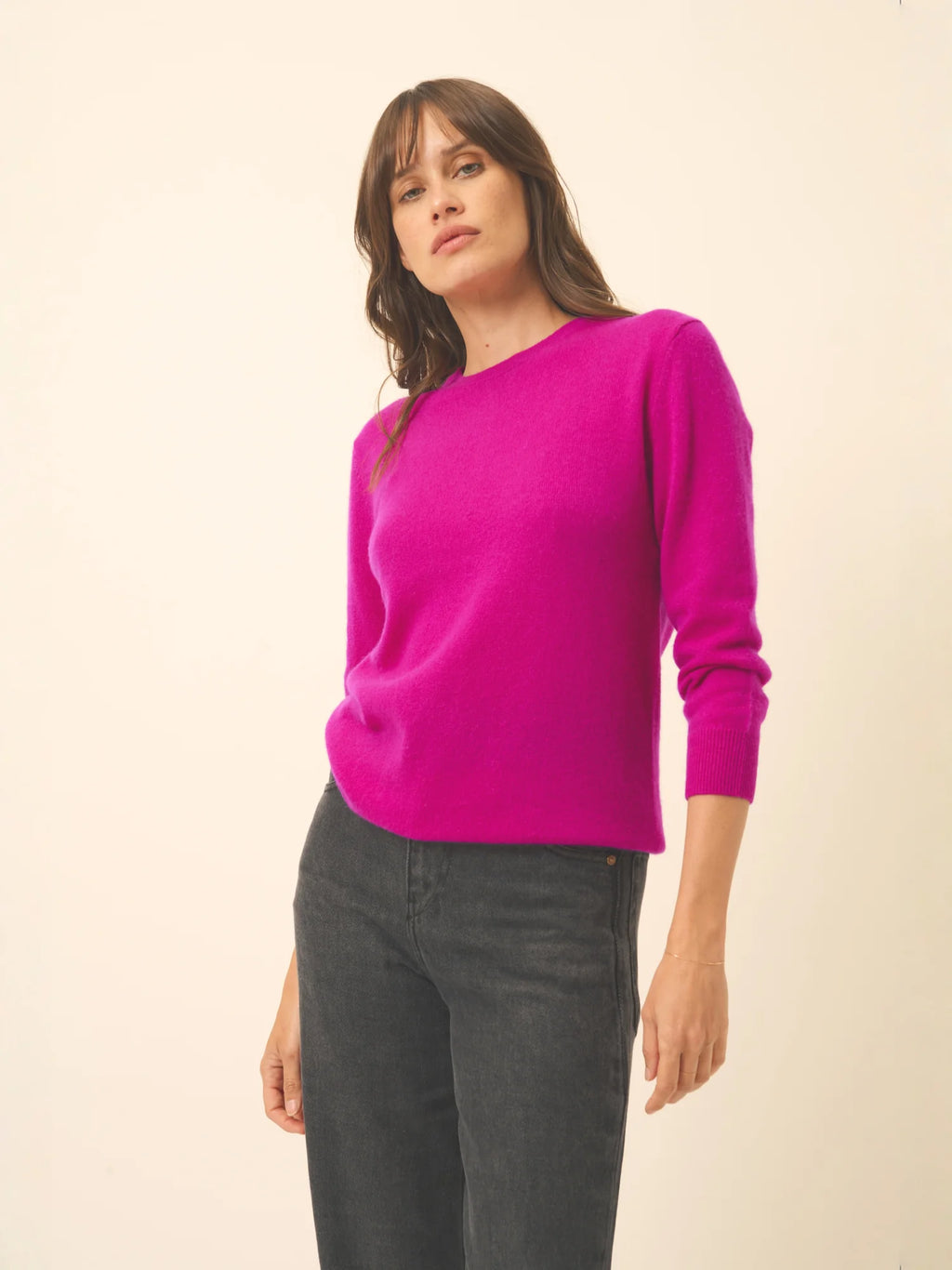 JANICE pullover rundhalsausschnitt geknöpft hinten violine