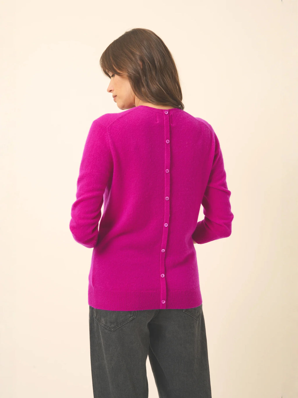 JANICE pullover rundhalsausschnitt geknöpft hinten violine