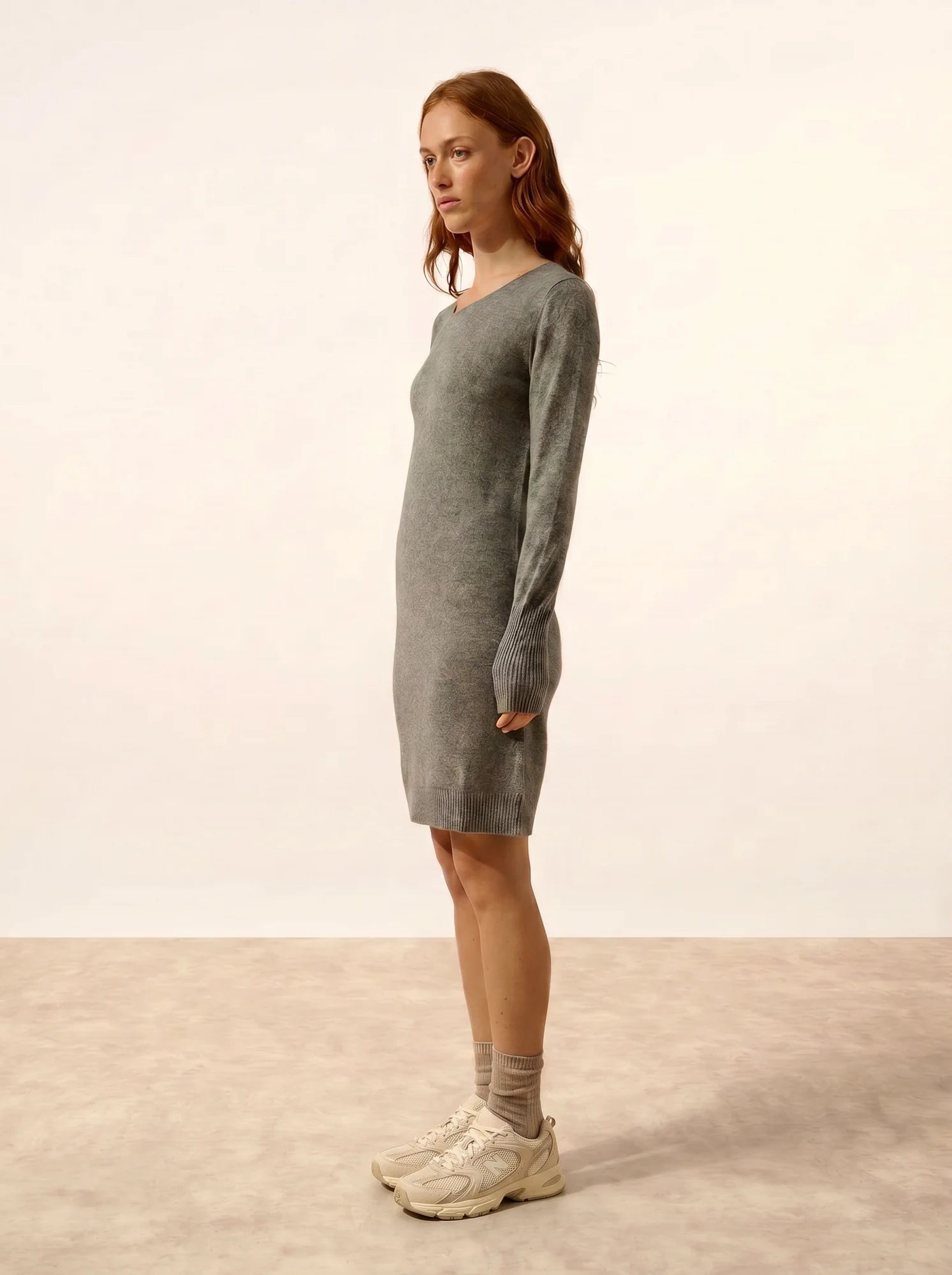 SUSAN kleid rundhalsausschnitt flanelle meliert