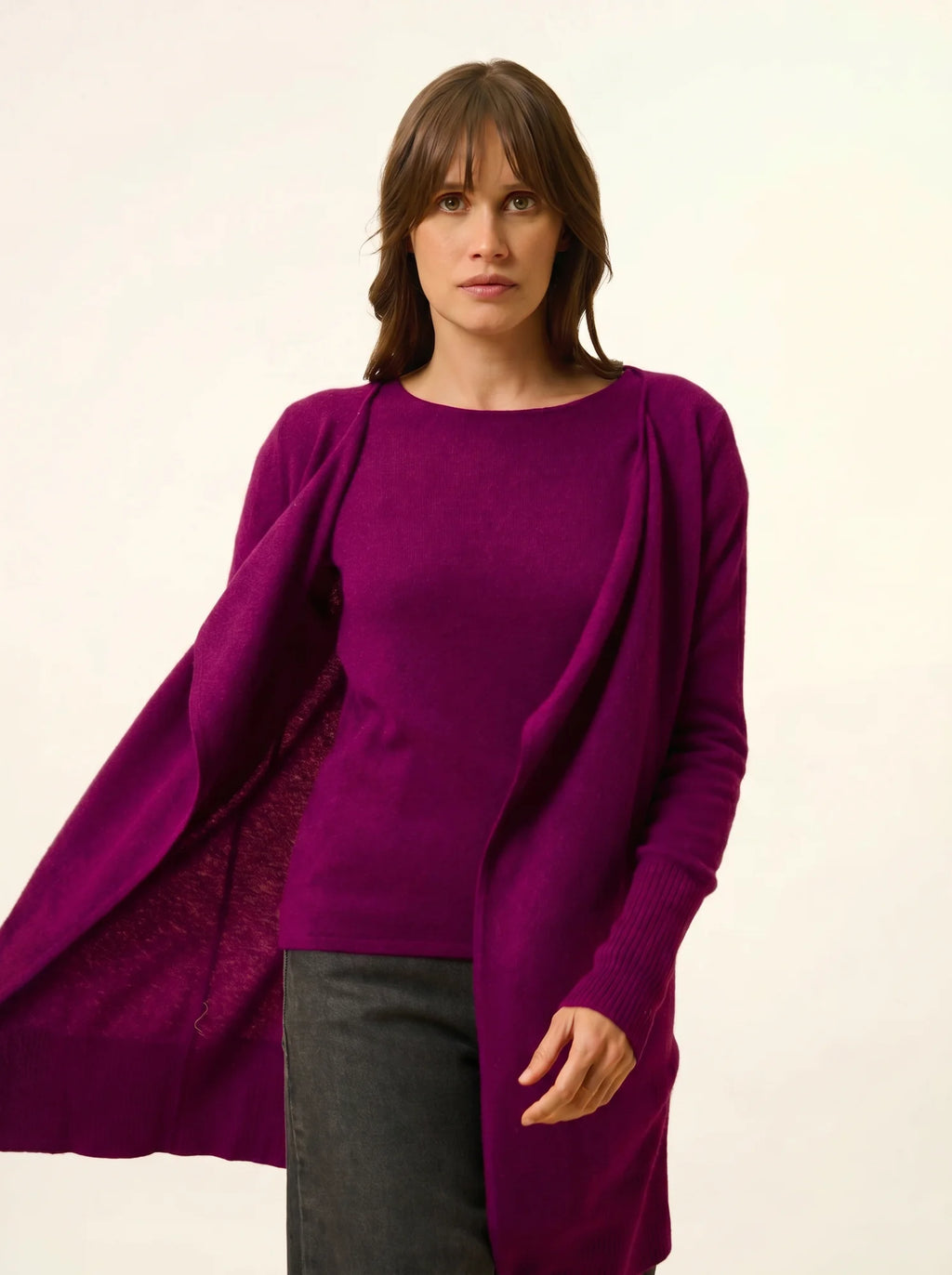 BROOKE veste longue prune