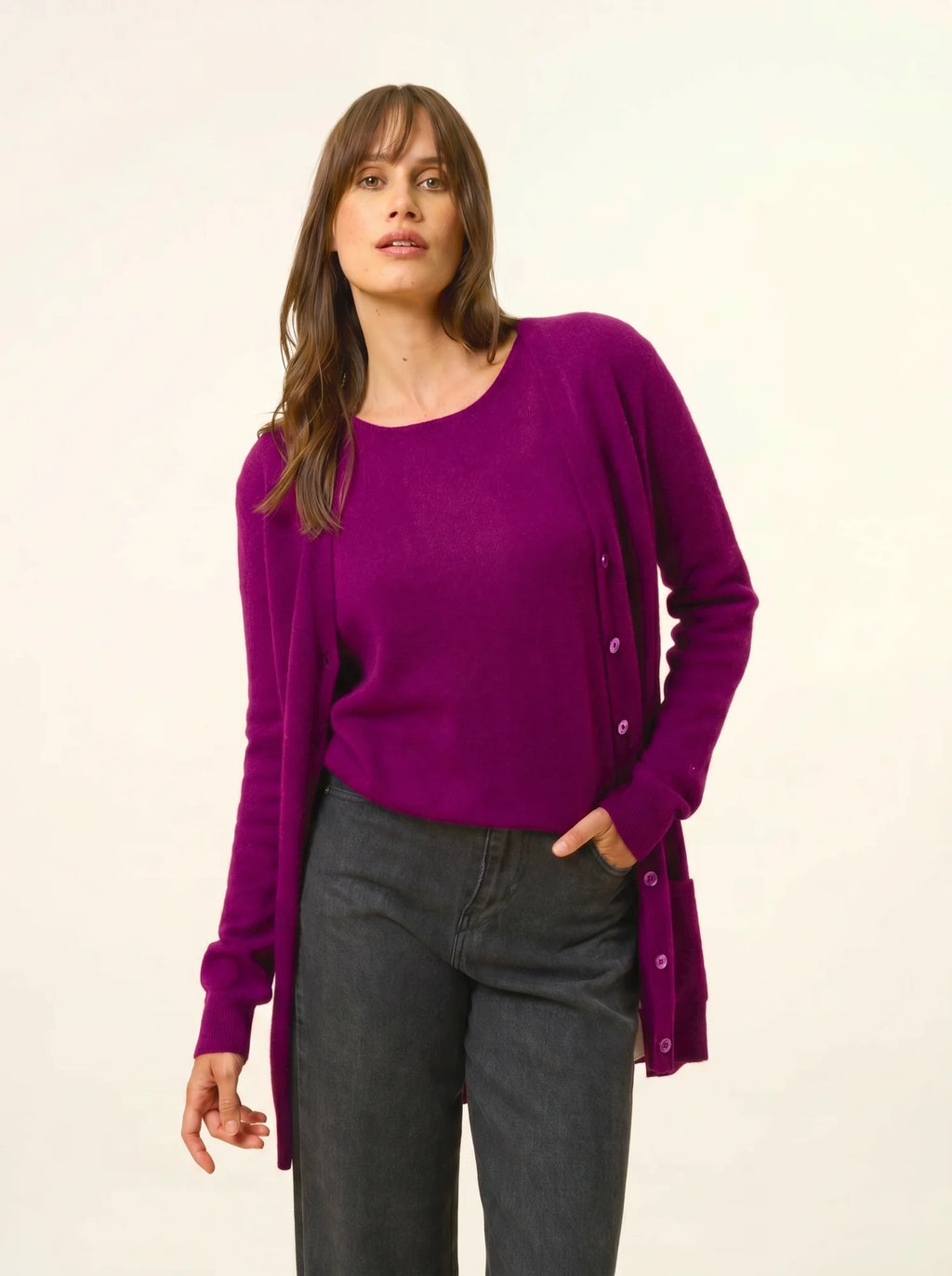 TOMMIE strickjacke v-ausschnitt pflaume