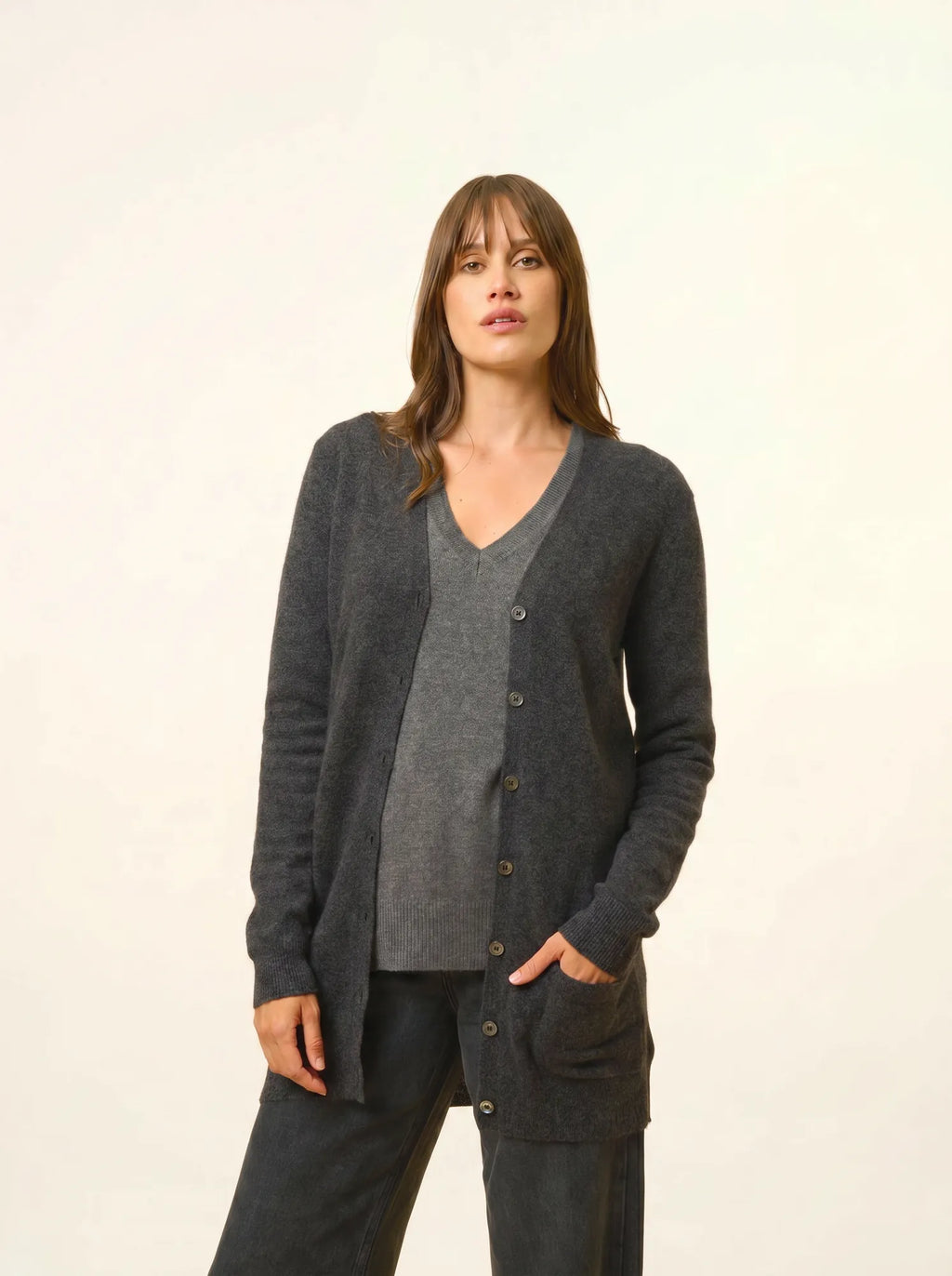 TOMMIE strickjacke v-ausschnitt schwarz meliert