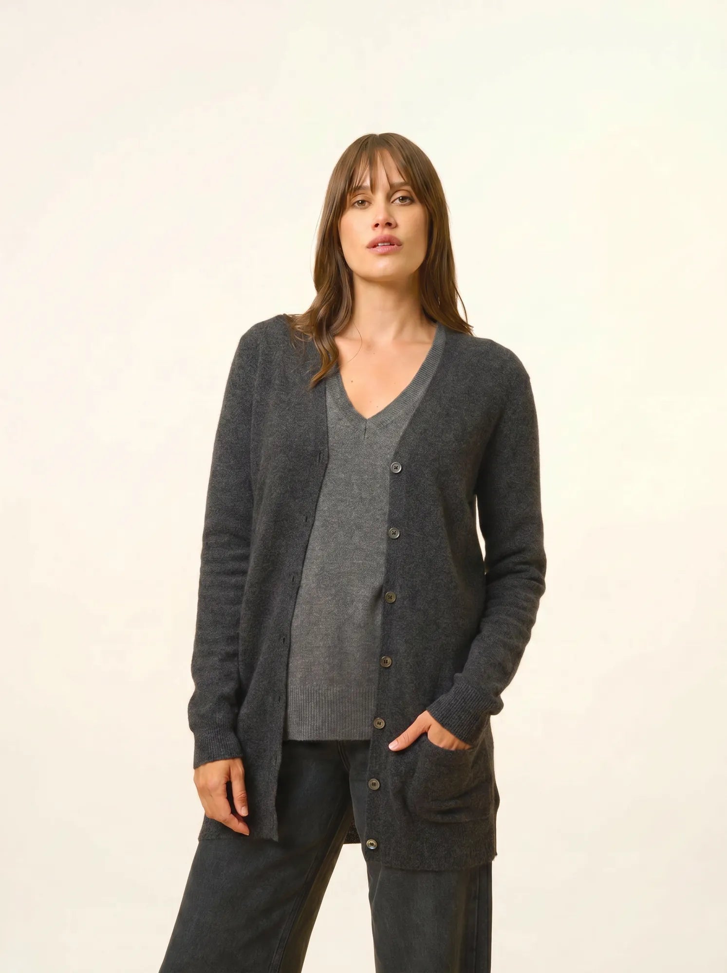 TOMMIE strickjacke v-ausschnitt schwarz meliert