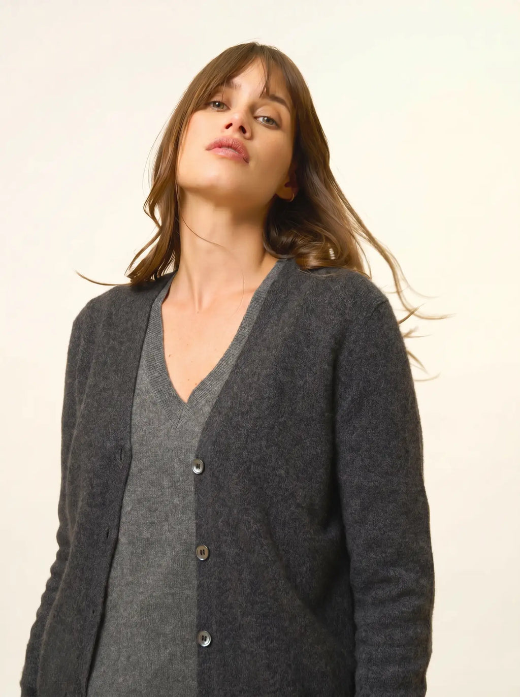 TOMMIE strickjacke v-ausschnitt schwarz meliert