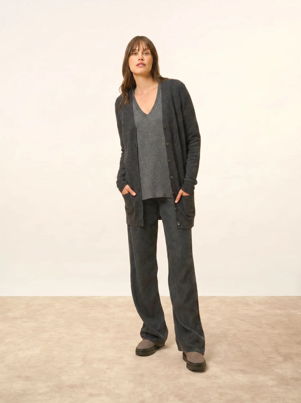 TOMMIE strickjacke v-ausschnitt schwarz meliert