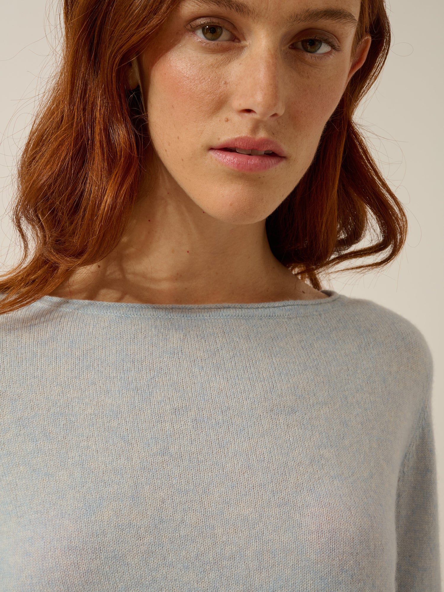 GRACE pull col bateau bleu clair chiné