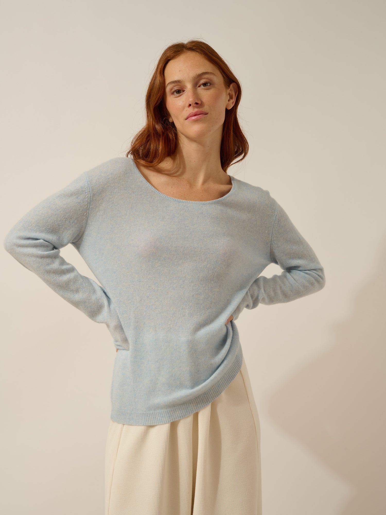 FIONA pull col bateau bleu clair chiné