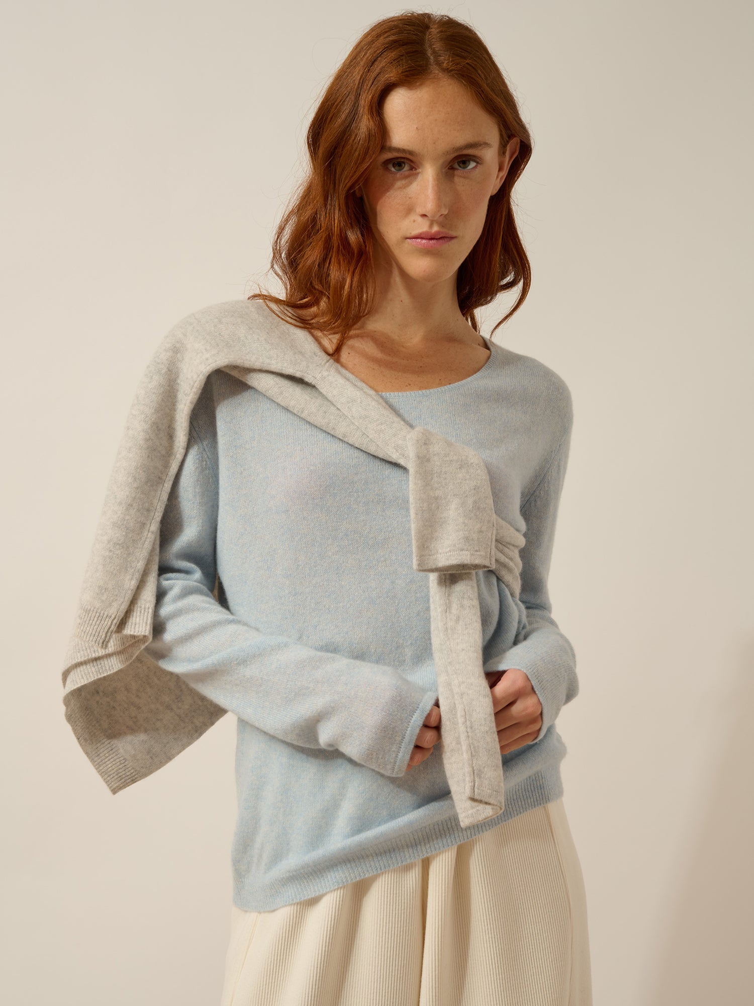 FIONA pull col bateau bleu clair chiné