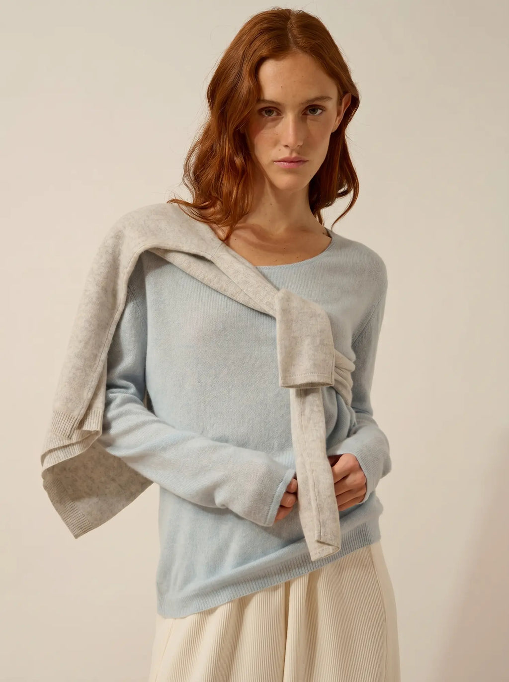 FIONA pull col rond bleu clair chiné
