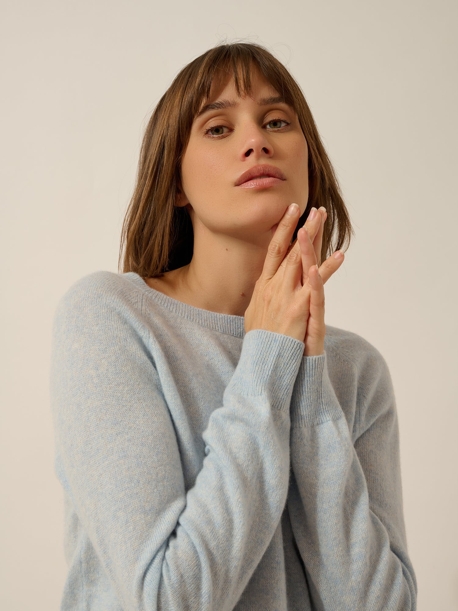 ABIGAIL pull col bateau goutte dos bleu clair chiné