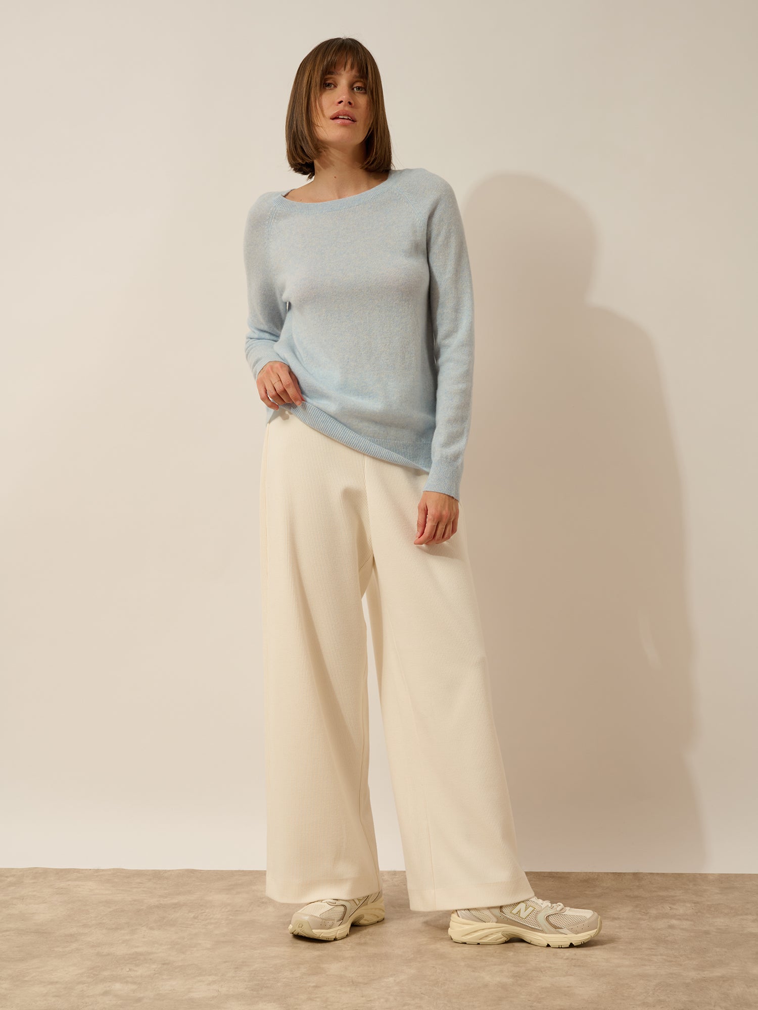 ABIGAIL pull col bateau goutte dos bleu clair chiné