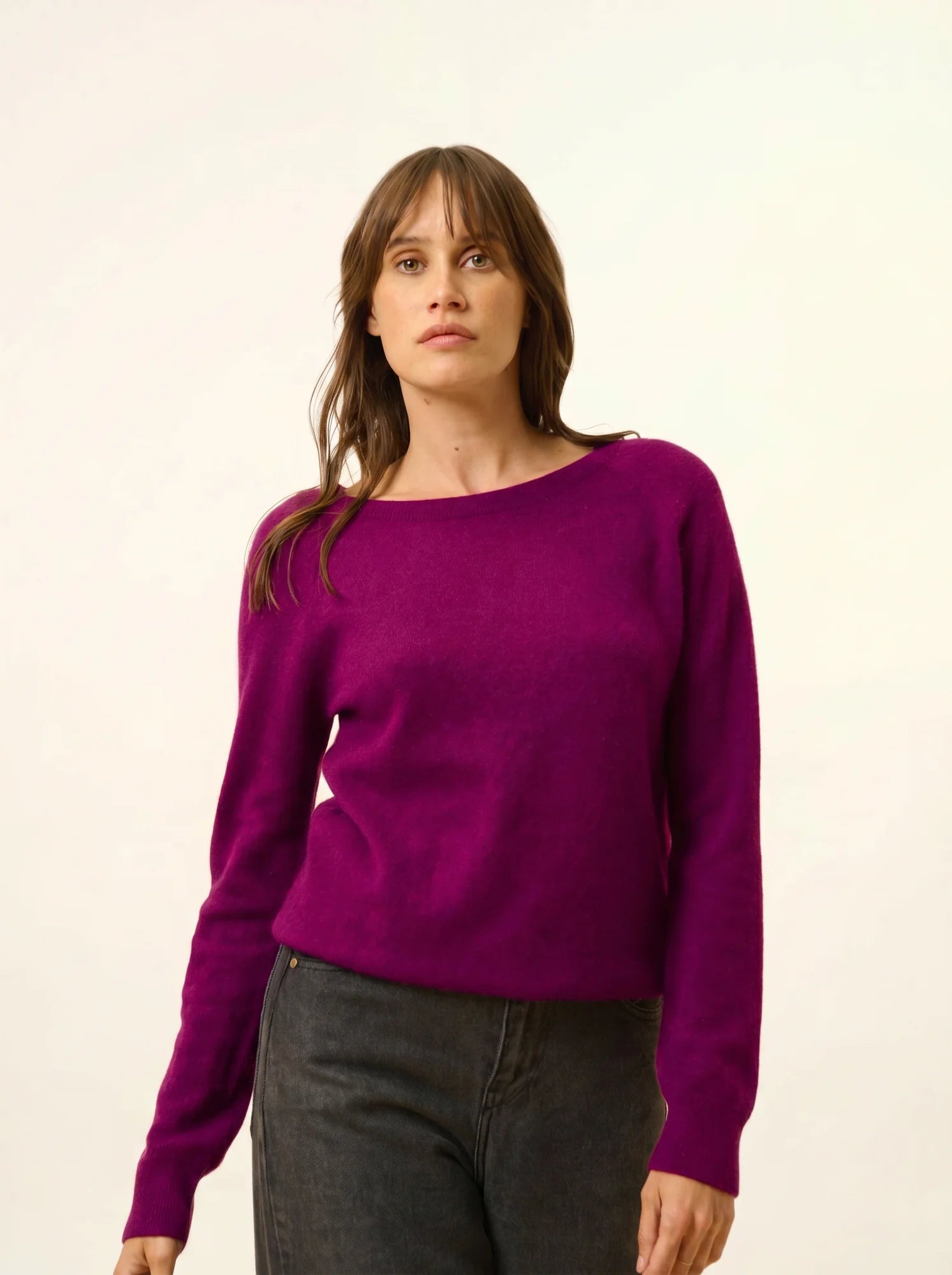 ABIGAILE pull col bateau goutte dos prune
