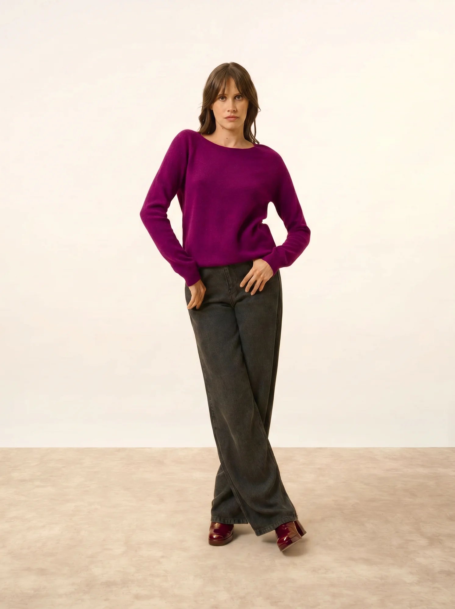 ABIGAILE pull col bateau goutte dos prune