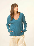 OPAL pullover v-ausschnitt vorne und hinten petrol meliert
