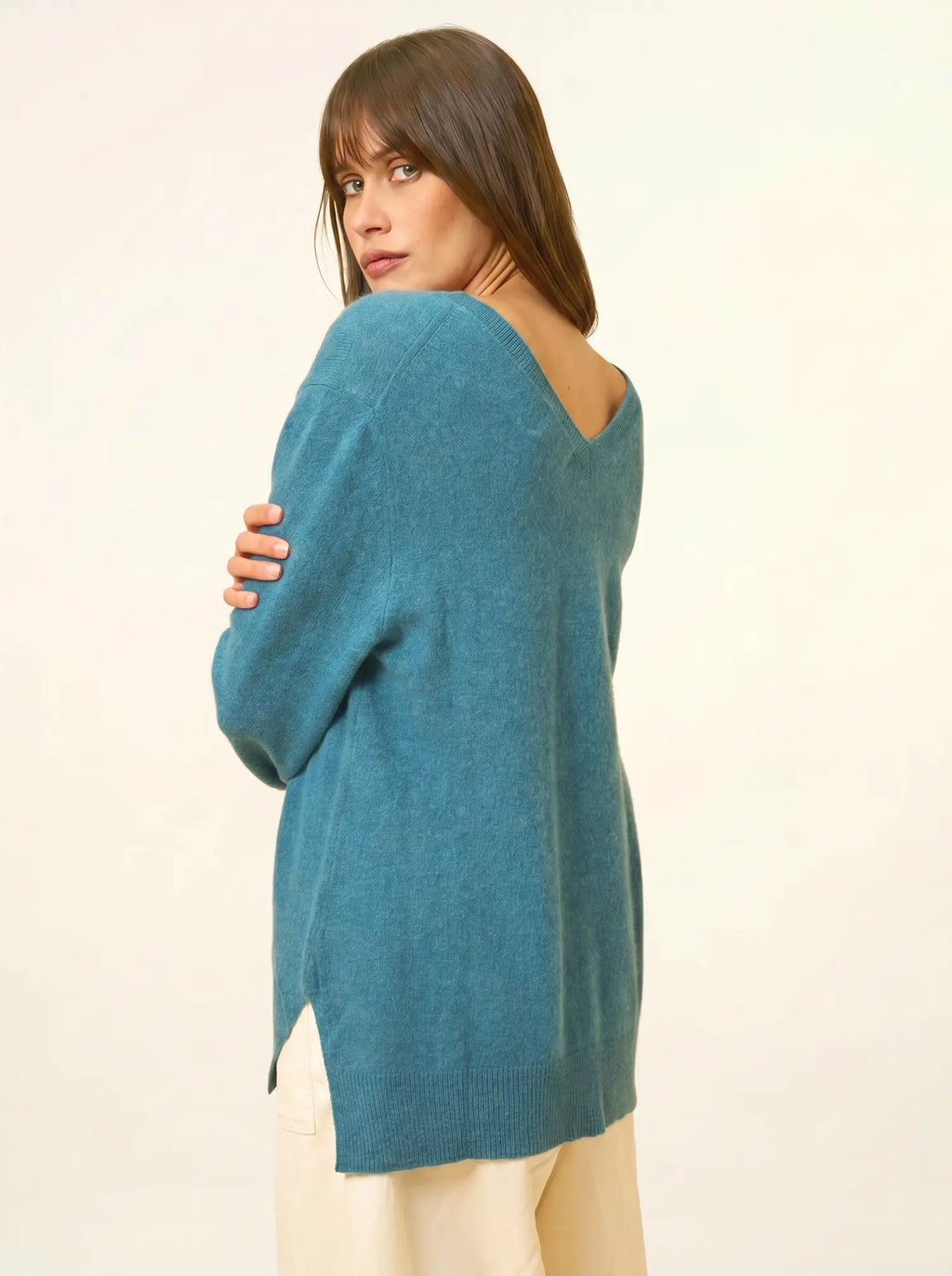OPAL pullover v-ausschnitt vorne und hinten petrol meliert