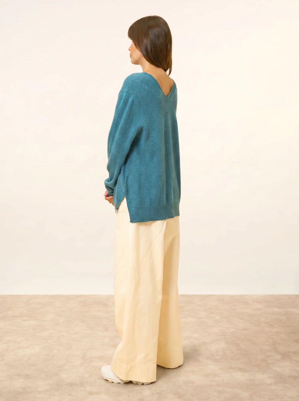OPAL pullover v-ausschnitt vorne und hinten petrol meliert