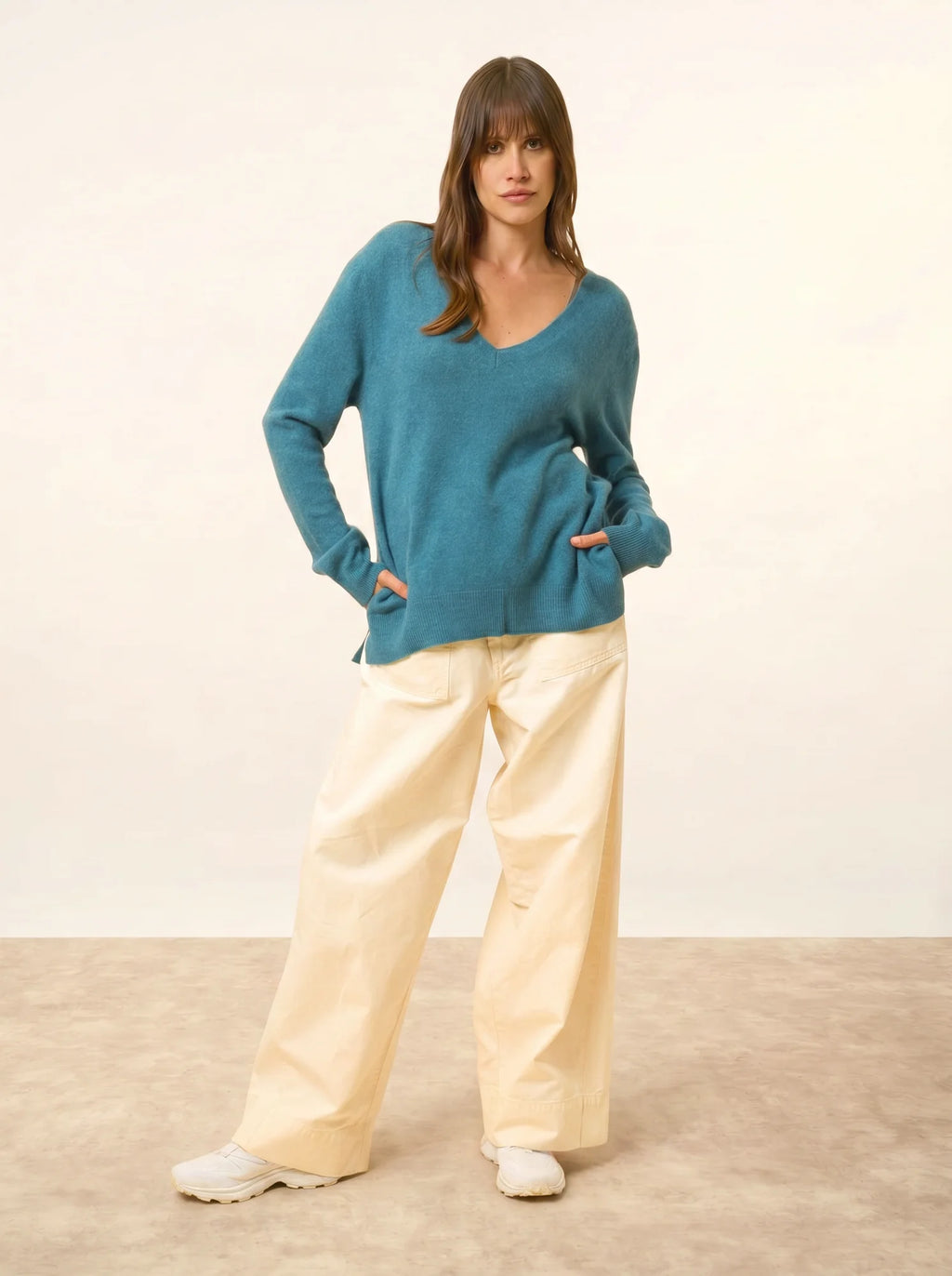 OPAL pullover v-ausschnitt vorne und hinten petrol meliert