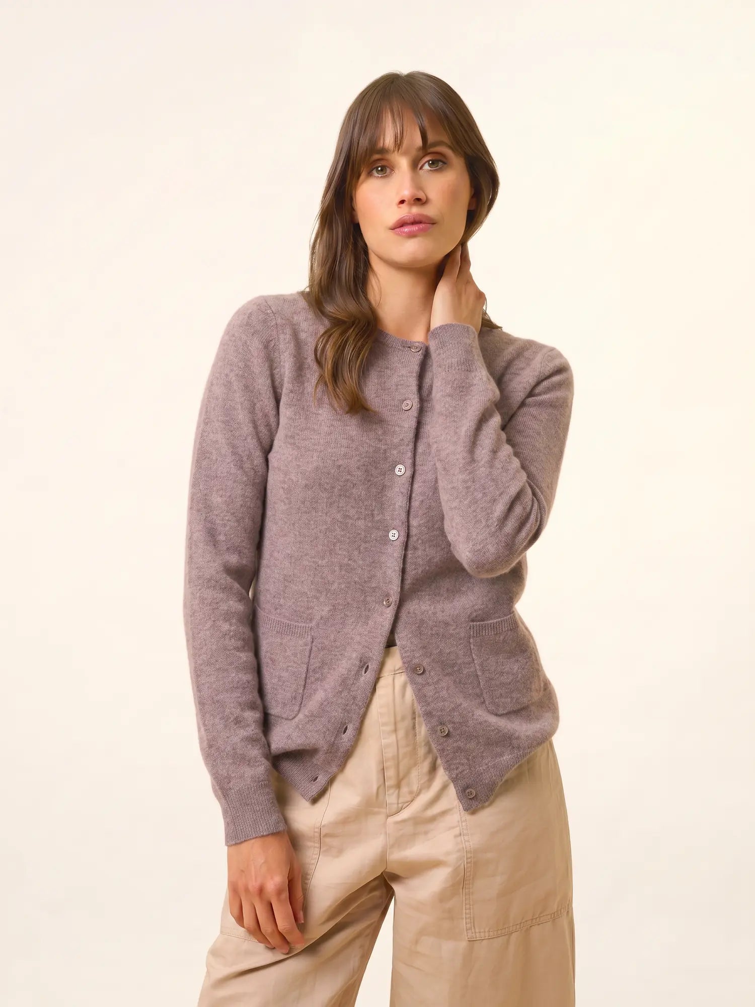 KATHARINE strickjacke rundhalsausschnitt caribou meliert