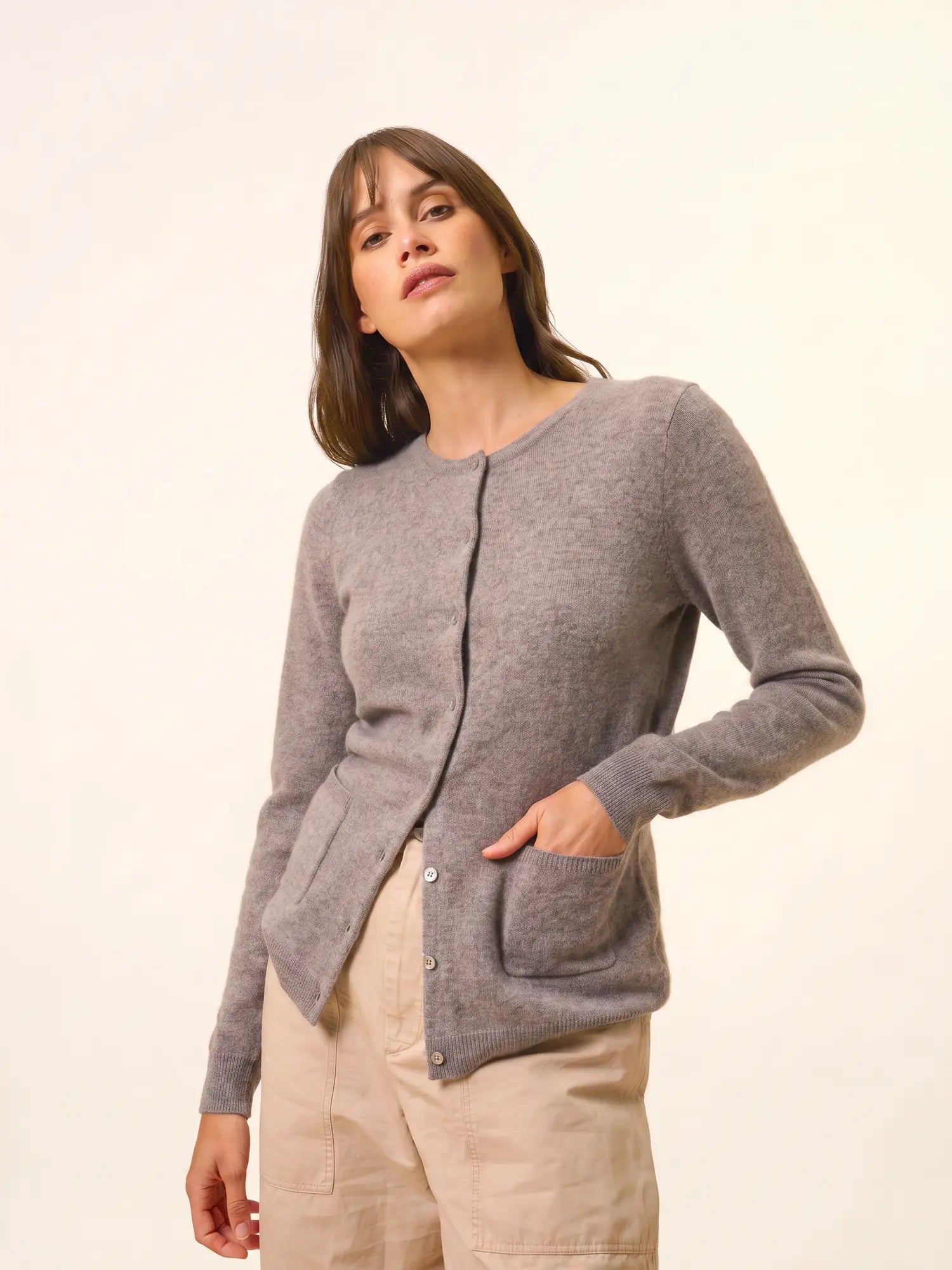KATHARINE strickjacke rundhalsausschnitt caribou meliert