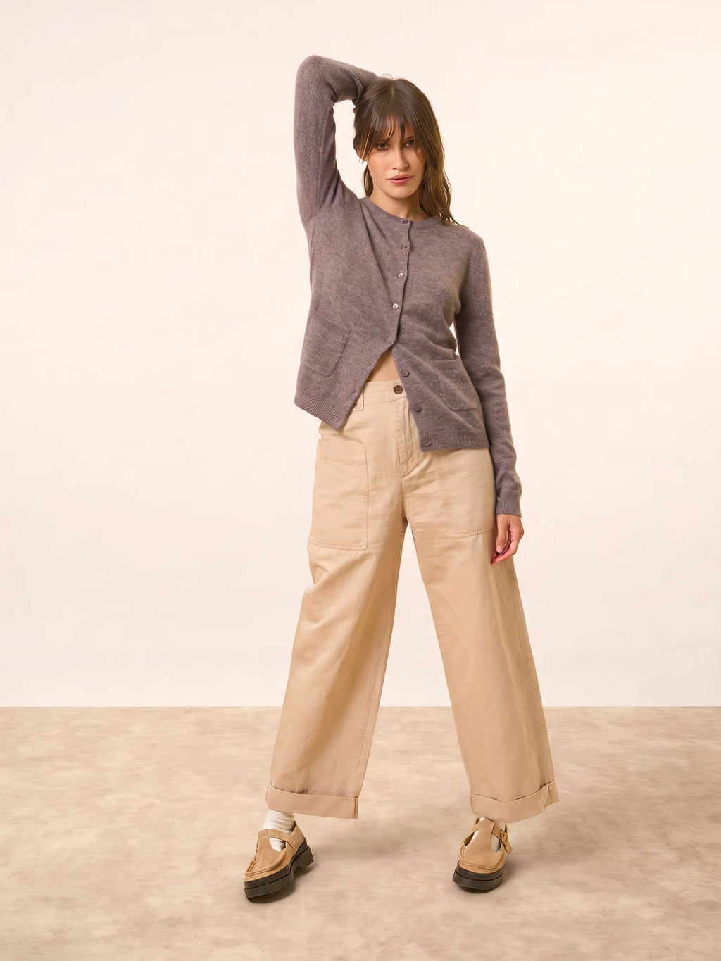 KATHARINE strickjacke rundhalsausschnitt caribou meliert
