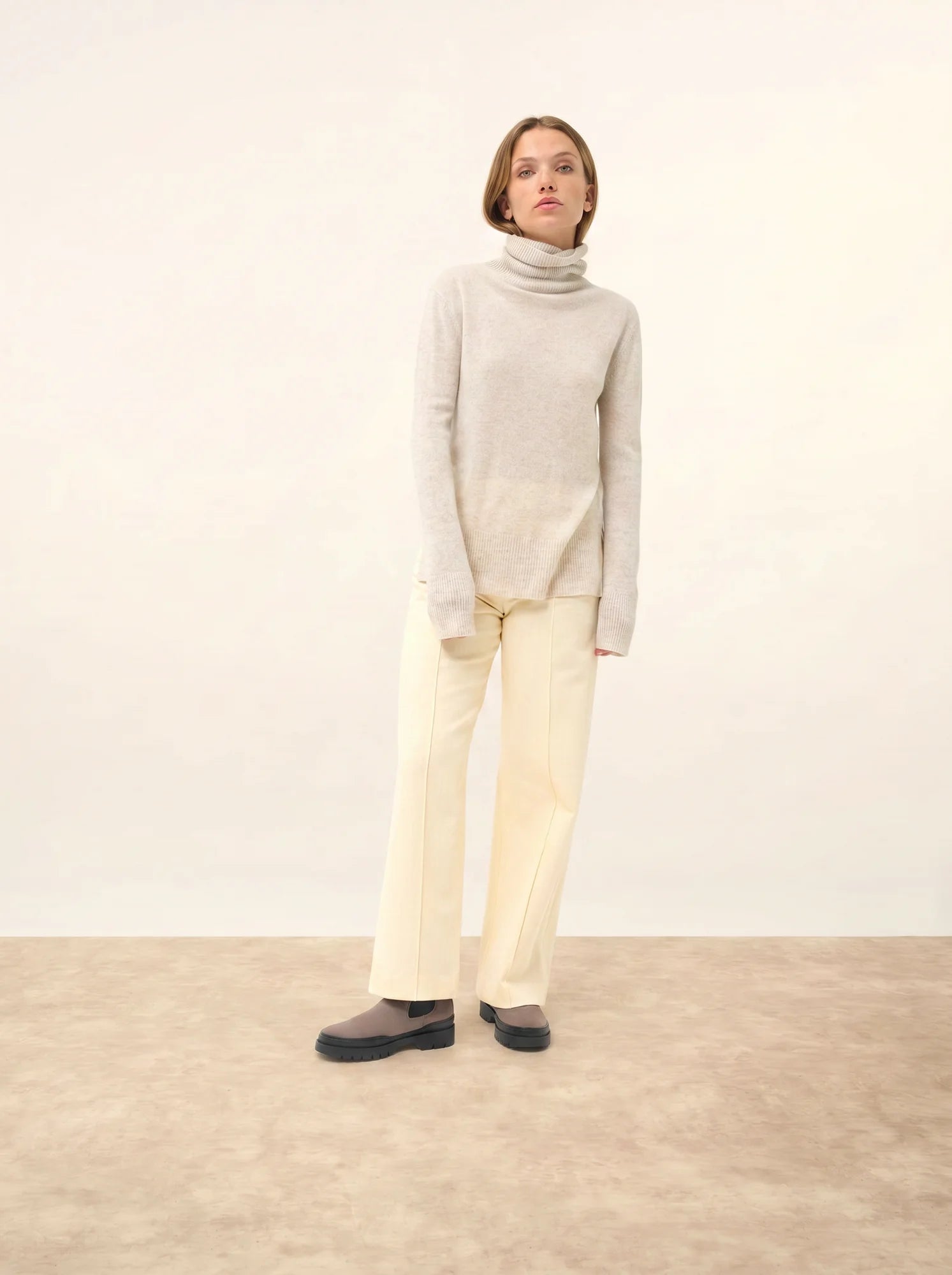 LEXIE pull col roulé gris perle chiné