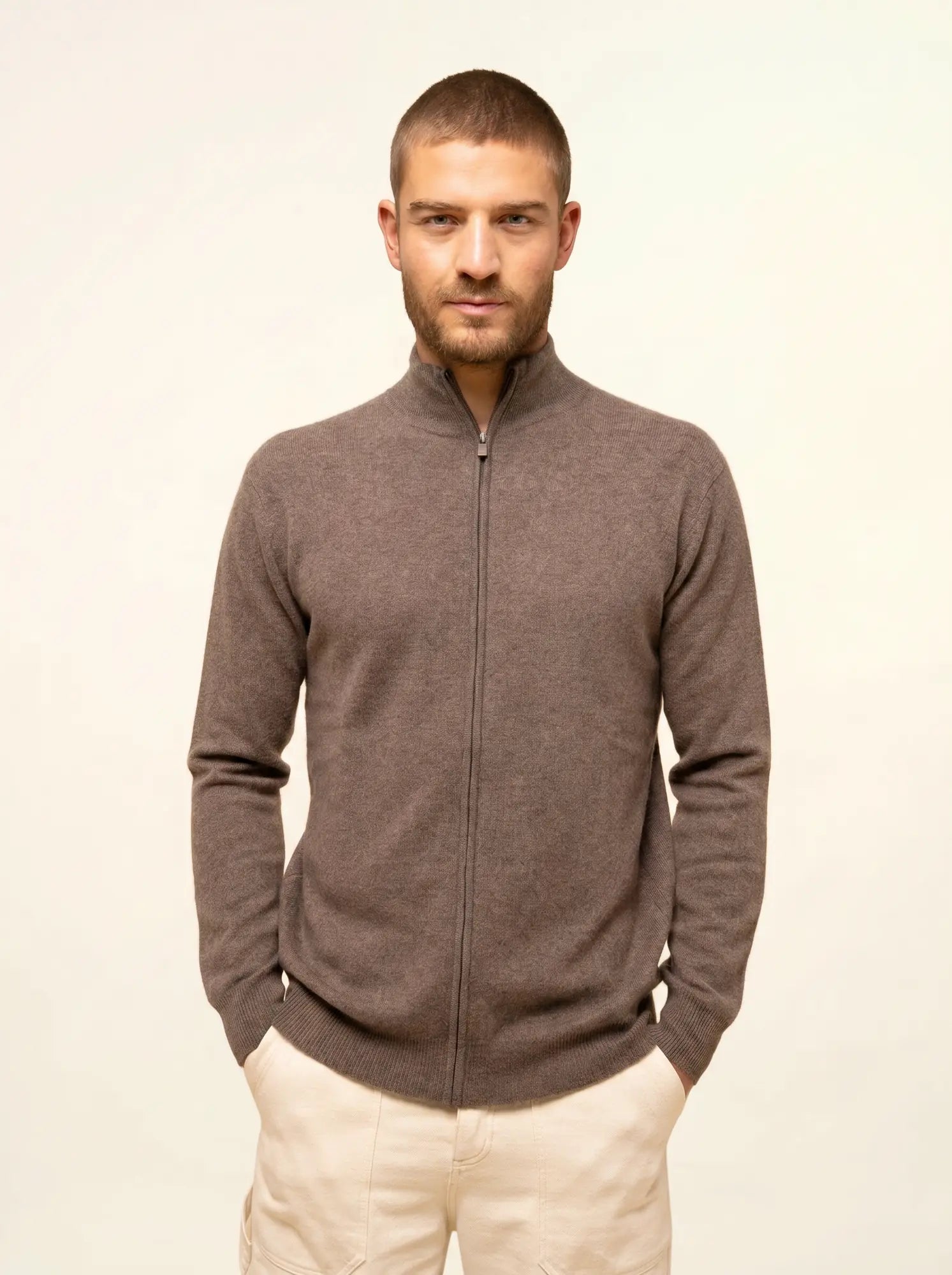 ALAN gilet zippé col montant taupe chiné