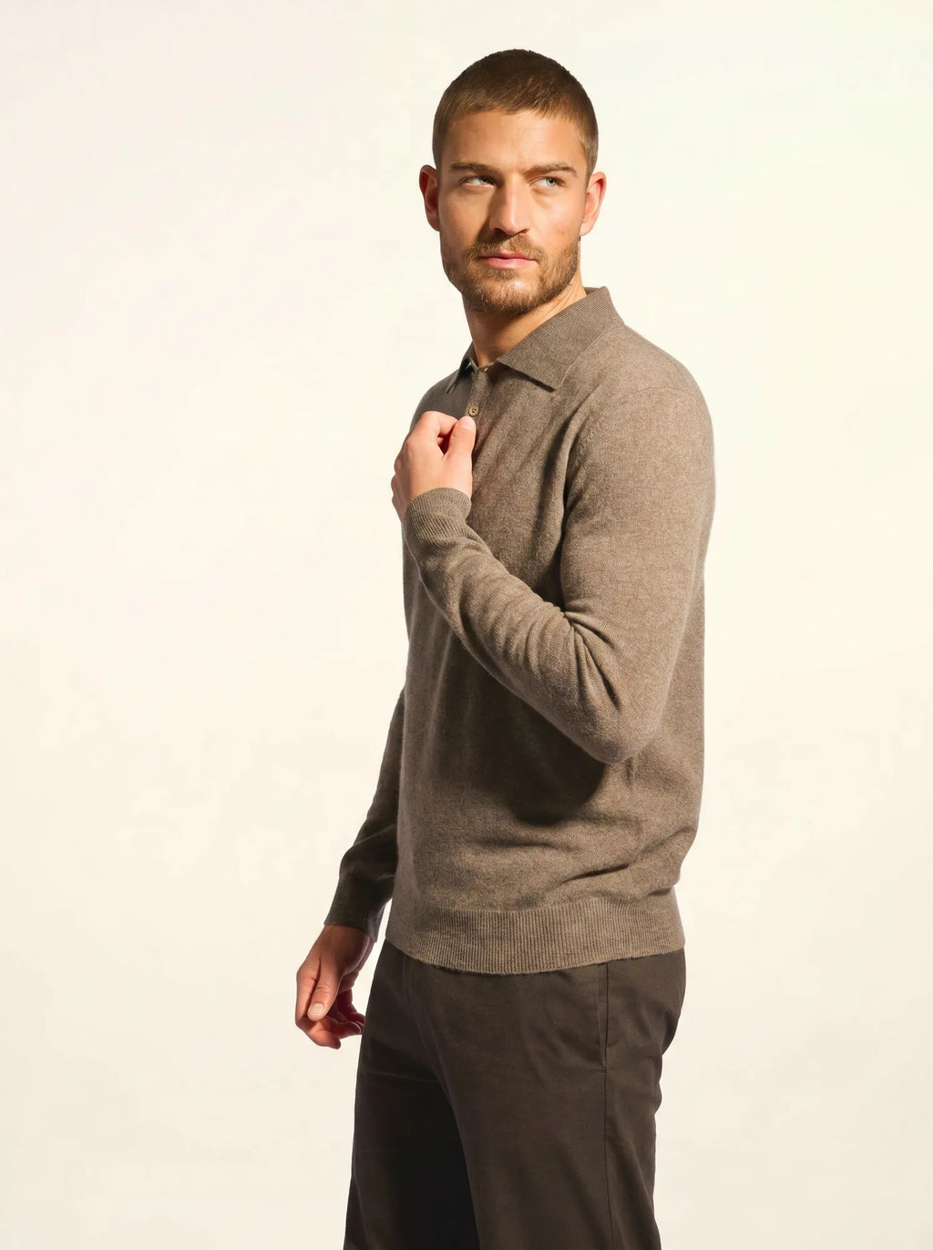 DOUGLAS poloshirt langarm taupe meliert