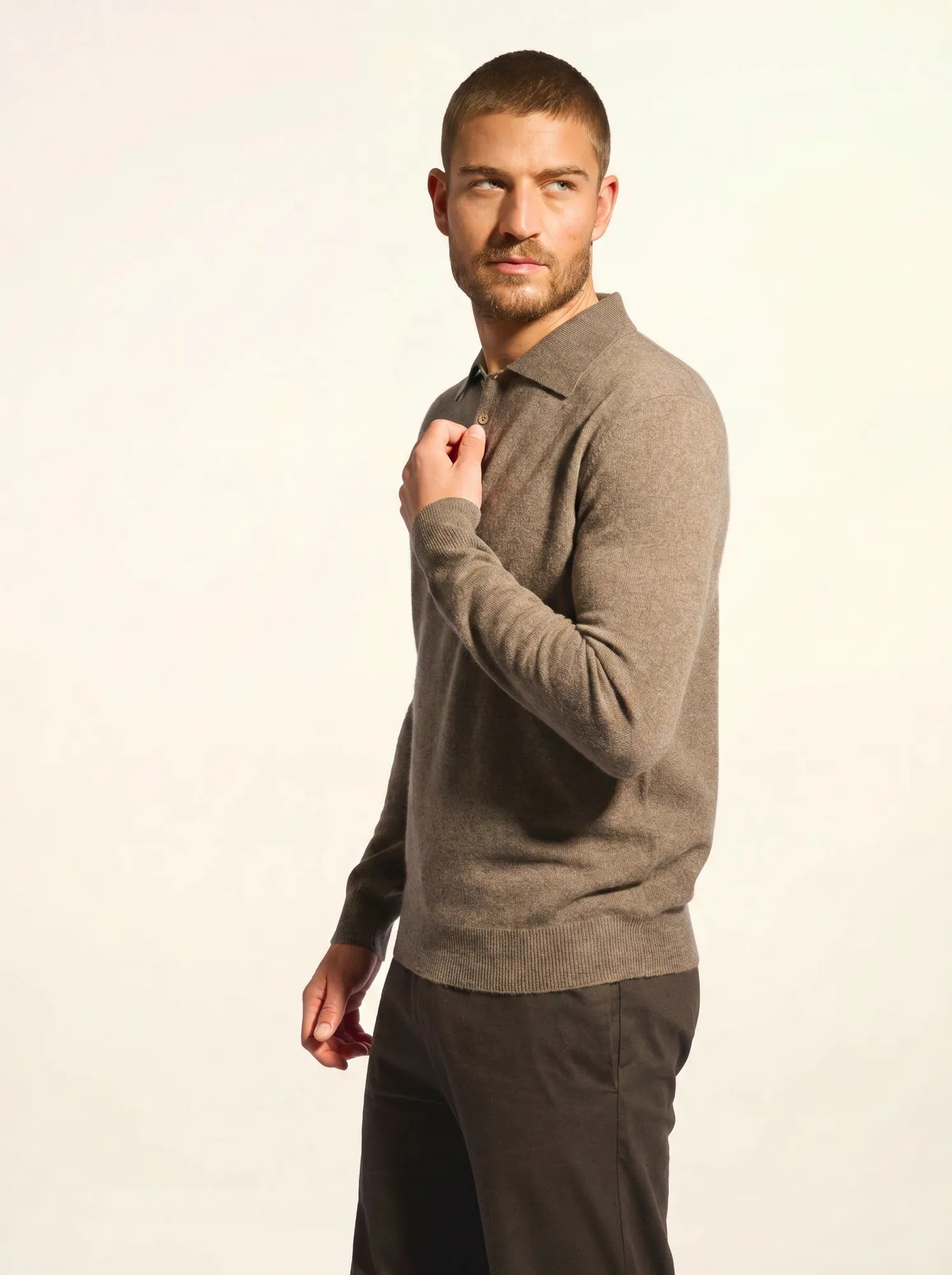 DOUGLAS polo manches longues taupe chiné