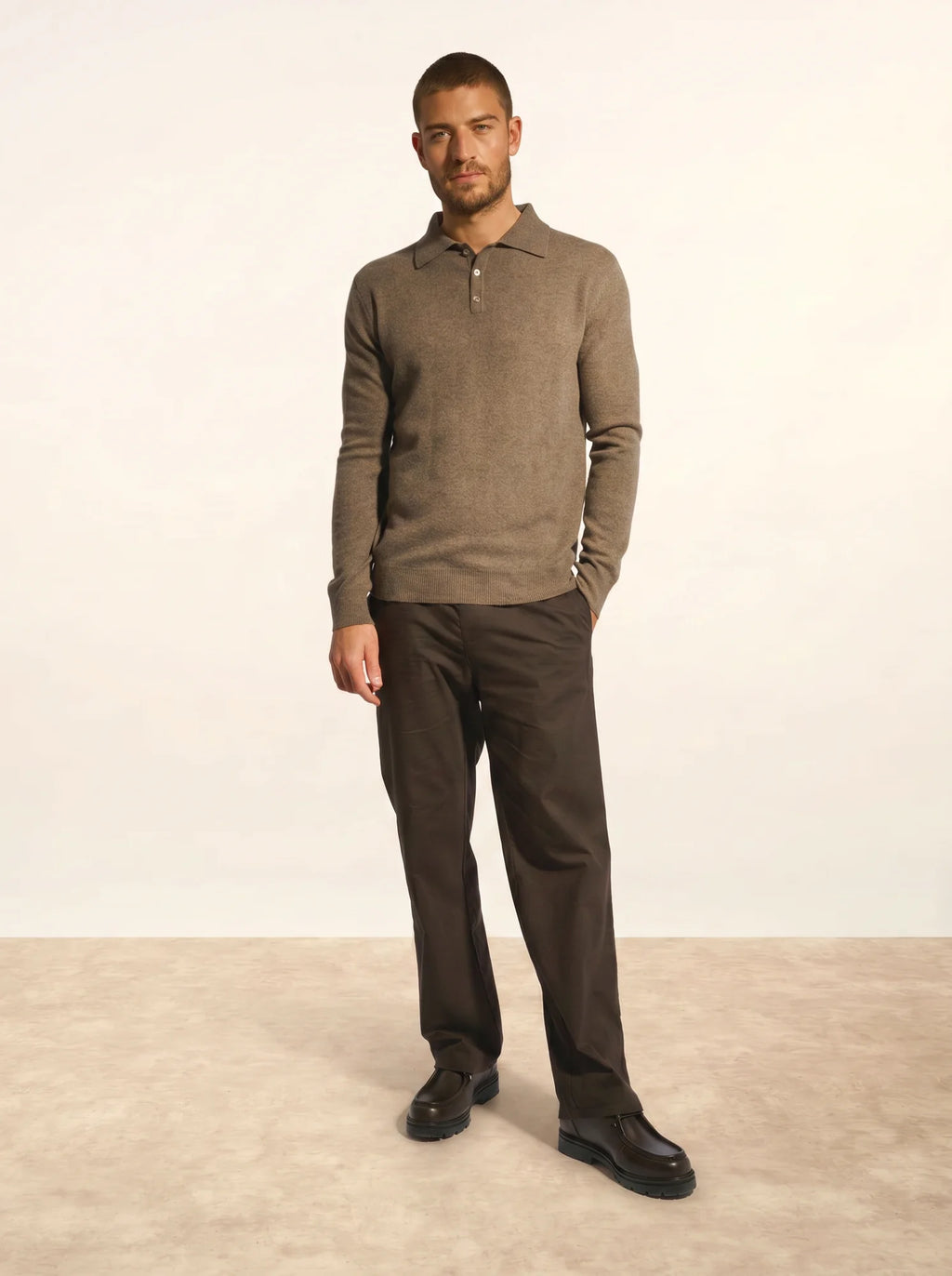 DOUGLAS poloshirt langarm taupe meliert