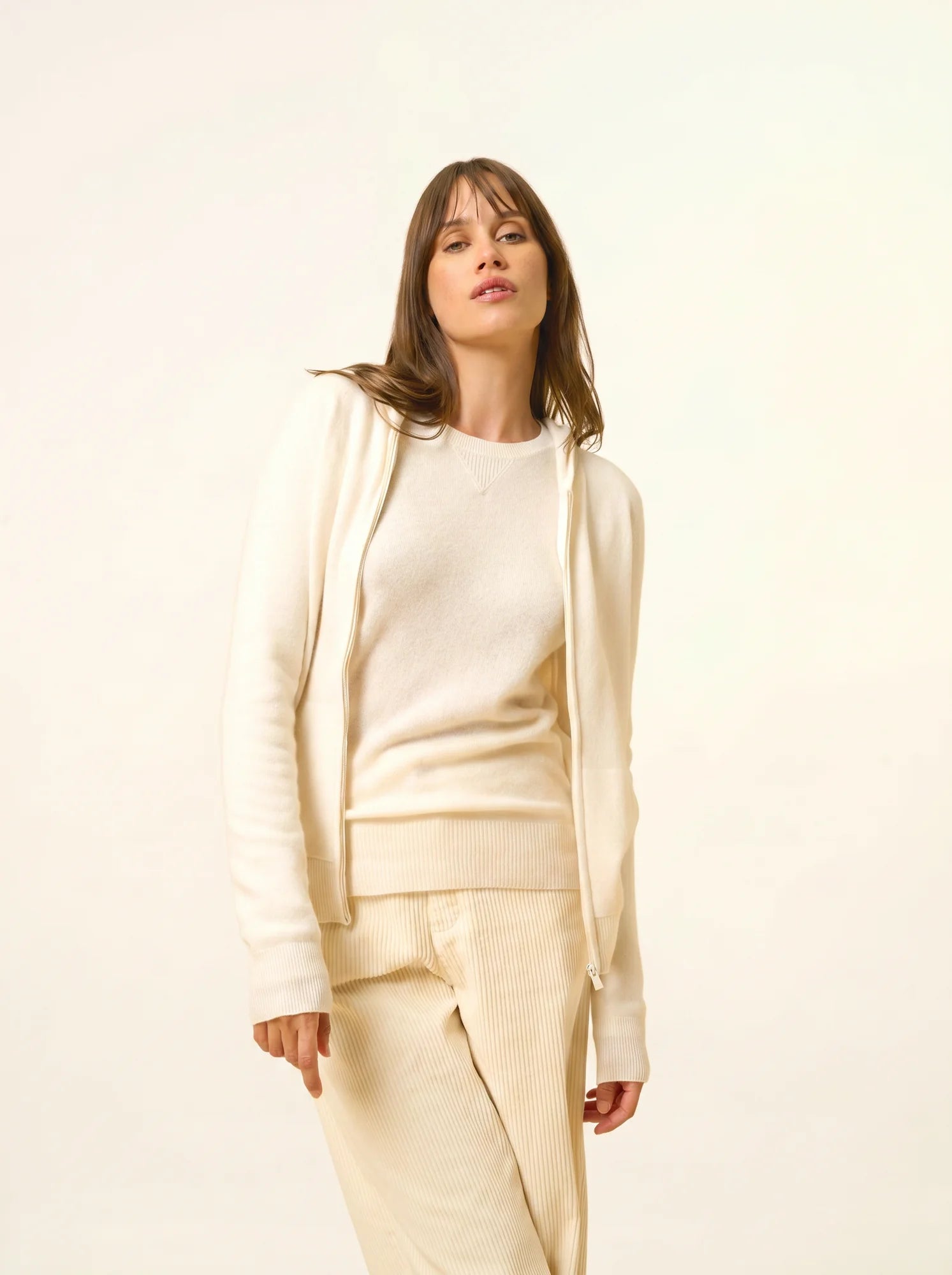 DEBBIE gilet zippé capuche ivoire