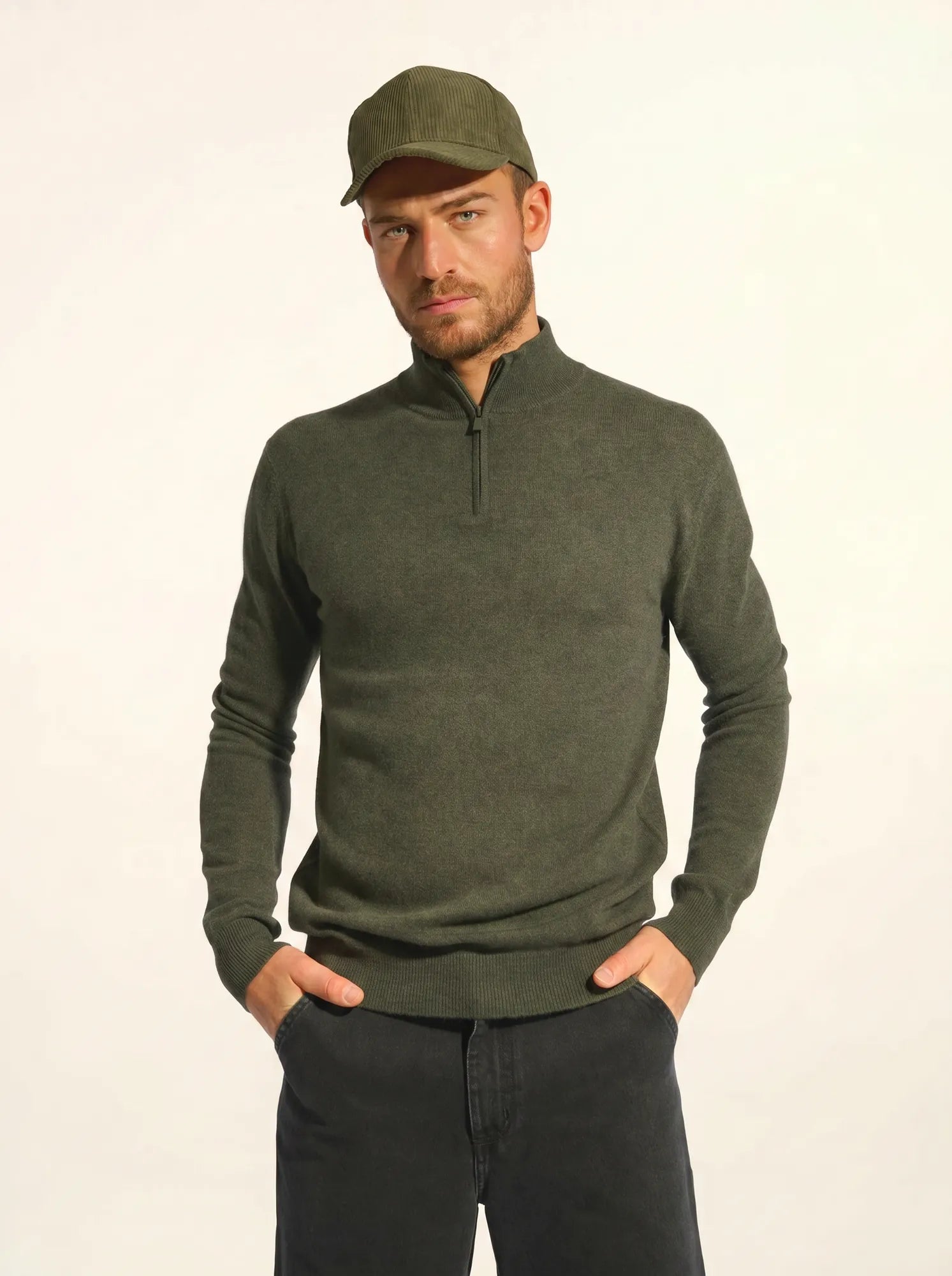 BRADLEY pullover dockermütze khaki meliert