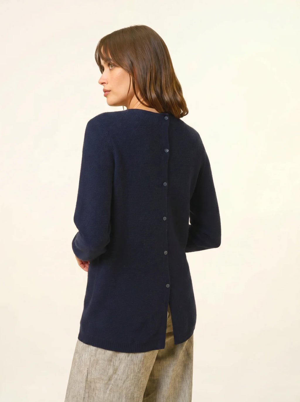 OLENA pullover rundhalsausschnitt geknöpft hinten marineblau