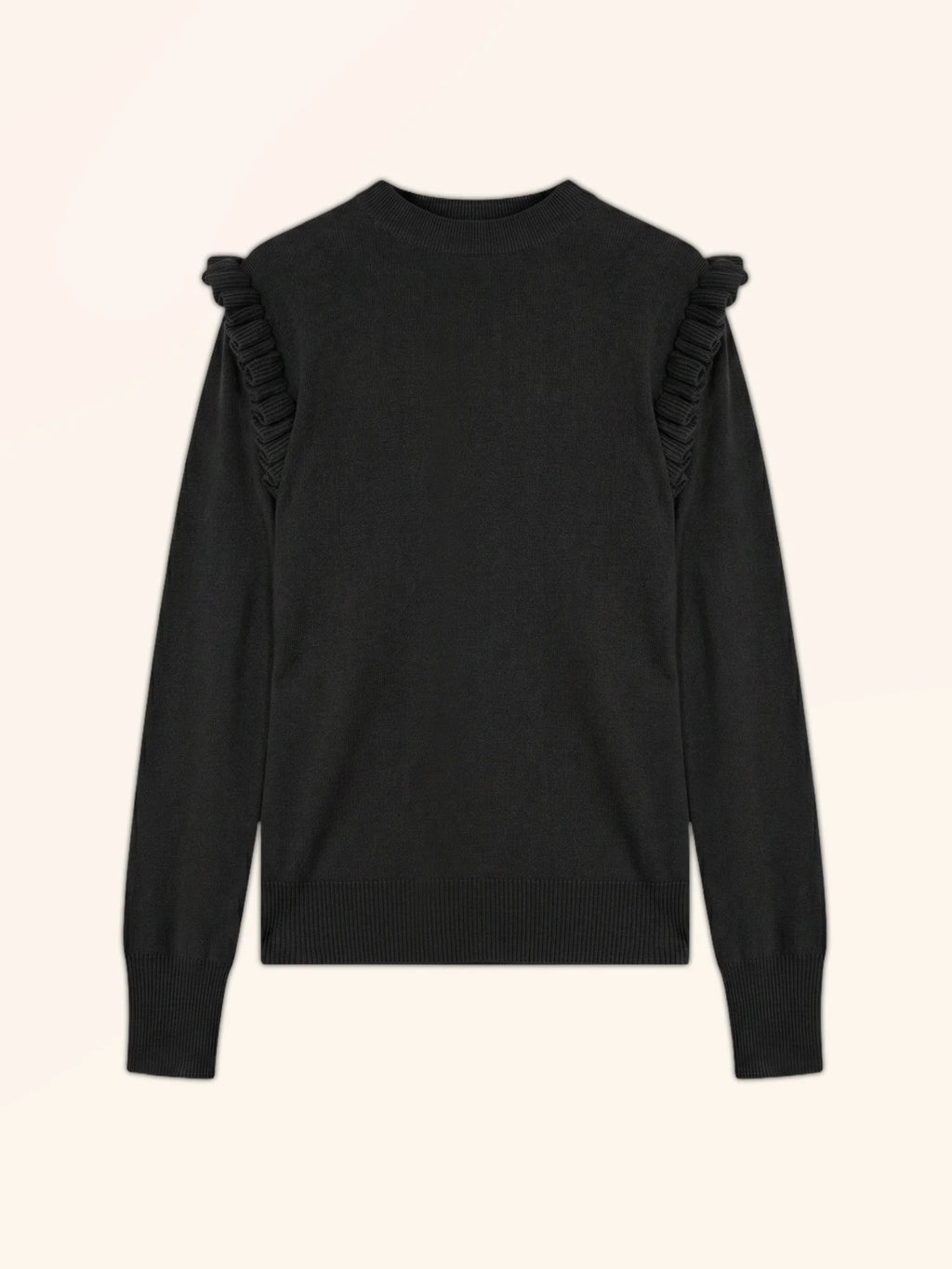 BOXBURN pullover rundhalsausschnitt volants épaules schwarz