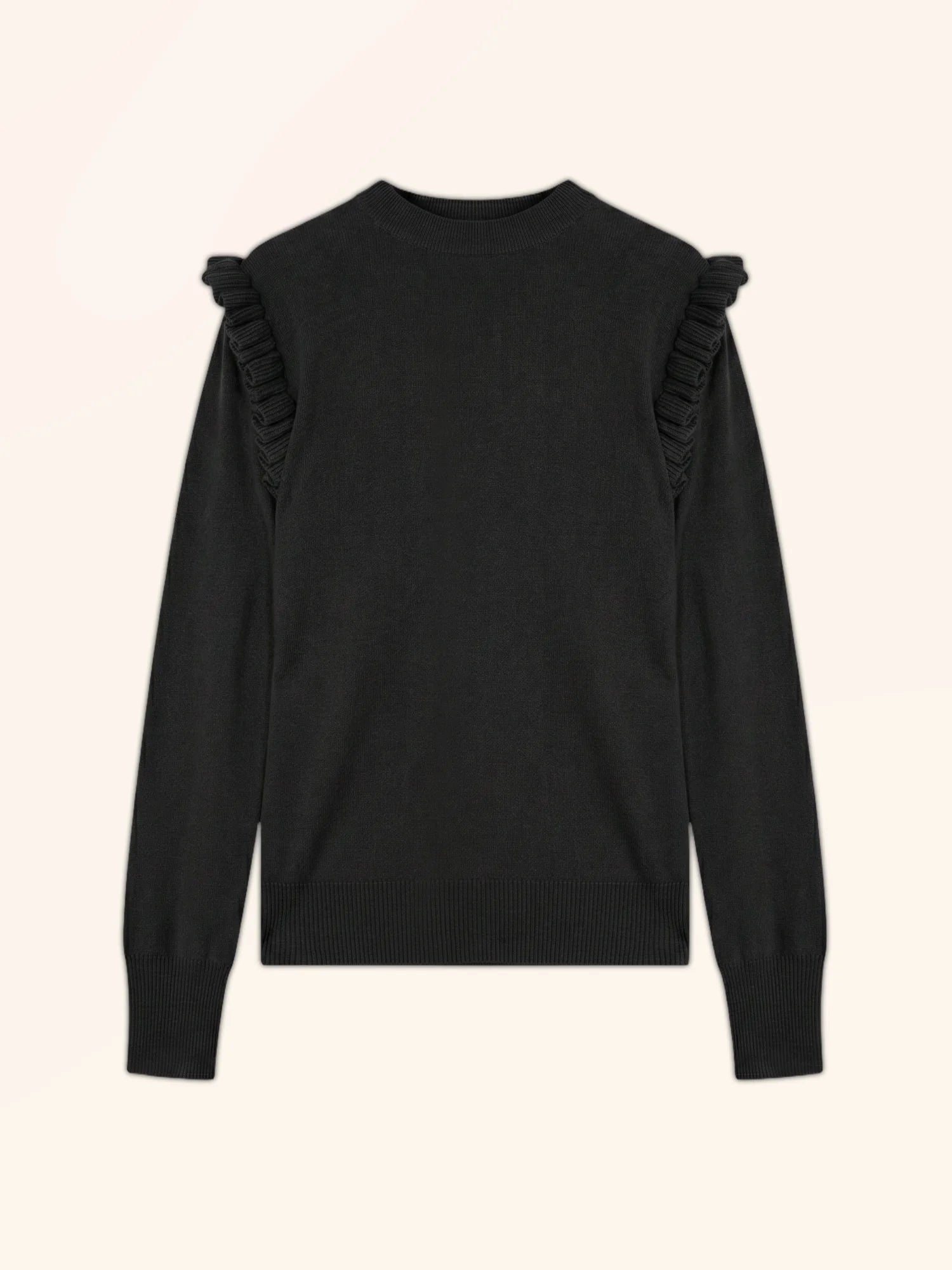 BOXBURN pullover rundhalsausschnitt volants épaules schwarz