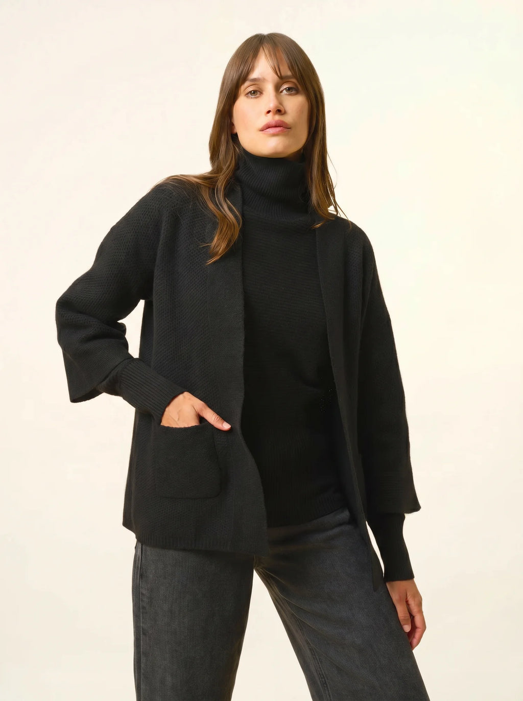 ABOYNE veste kimono 4 fils noir