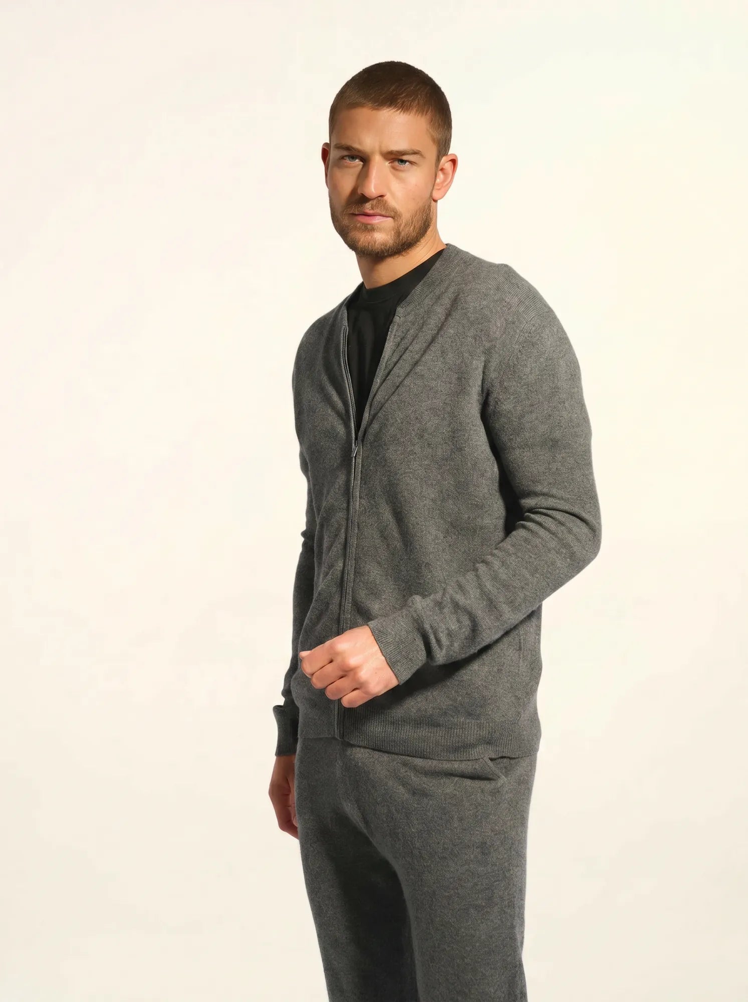 POLNOON gilet zippé col mao anthracite chiné