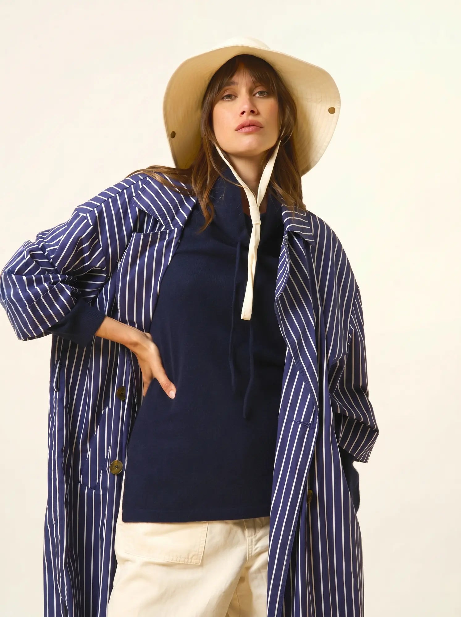 MELROSE pullover stehkragen kordelzug seitenschlitze marineblau