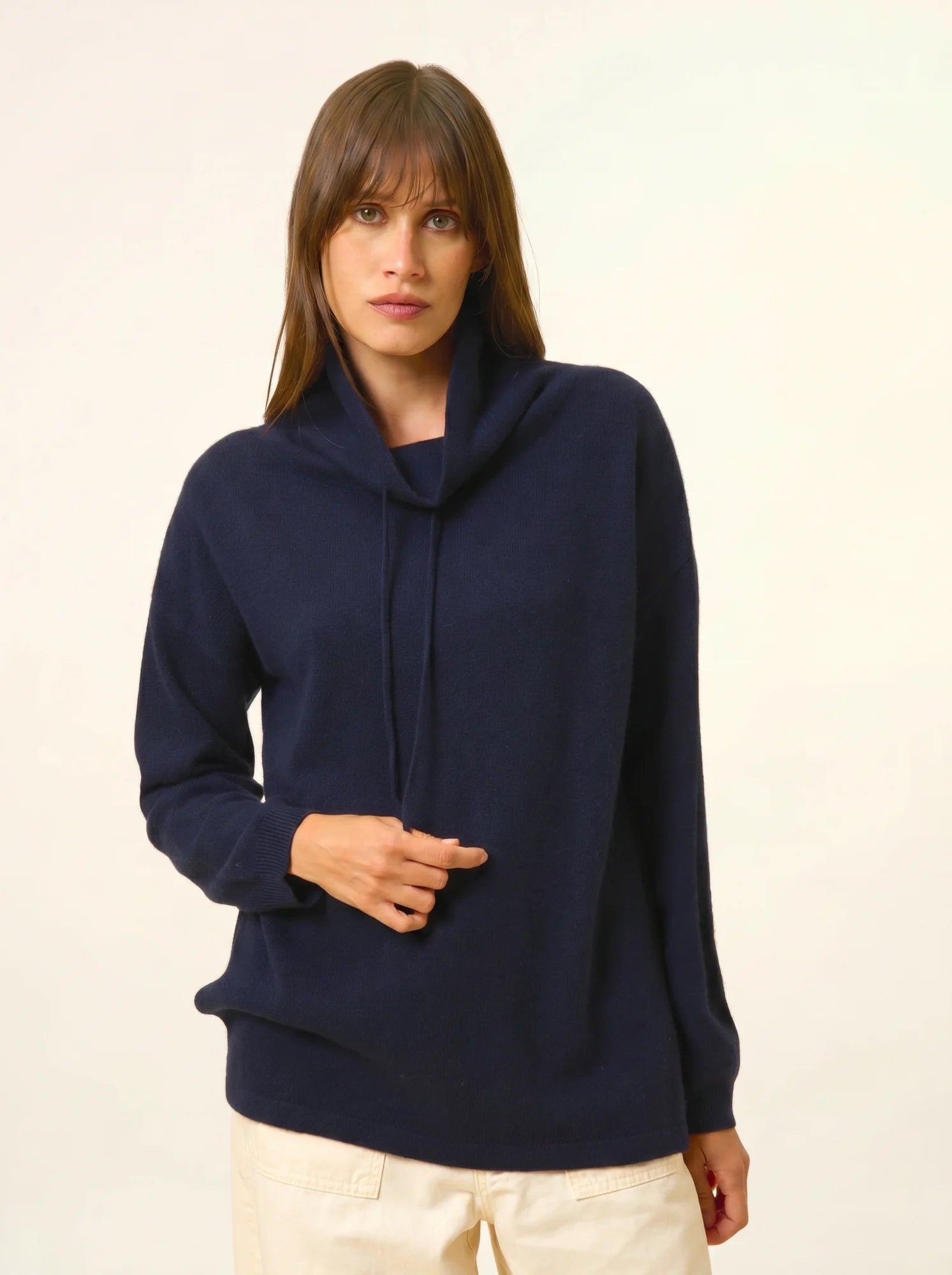 MELROSE pullover stehkragen kordelzug seitenschlitze marineblau