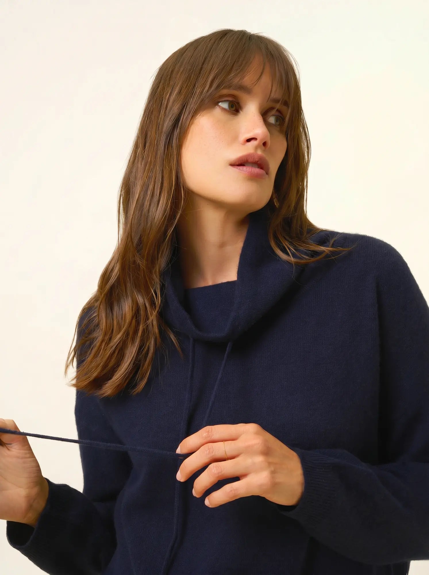 MELROSE pullover stehkragen kordelzug seitenschlitze marineblau