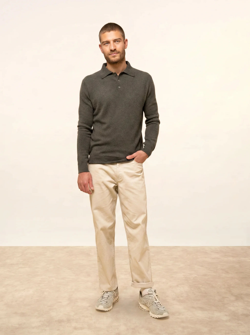 DOUGLAS poloshirt langarm khaki meliert