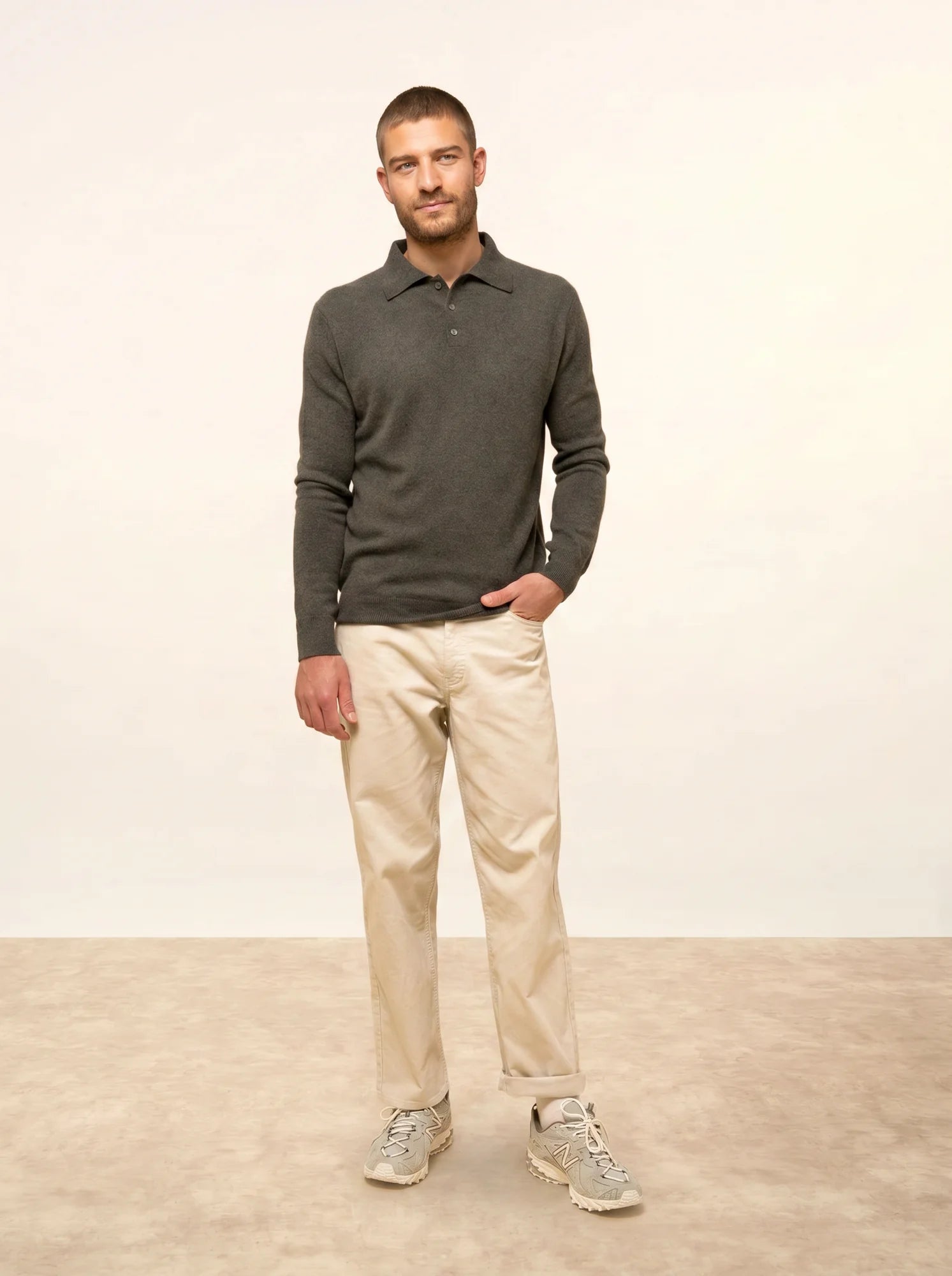 DOUGLAS poloshirt langarm khaki meliert