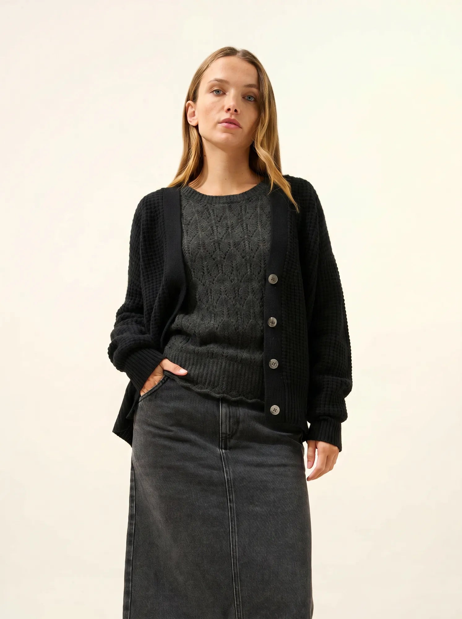 CLARA strickjacke v-ausschnitt 6-fädig schwarz